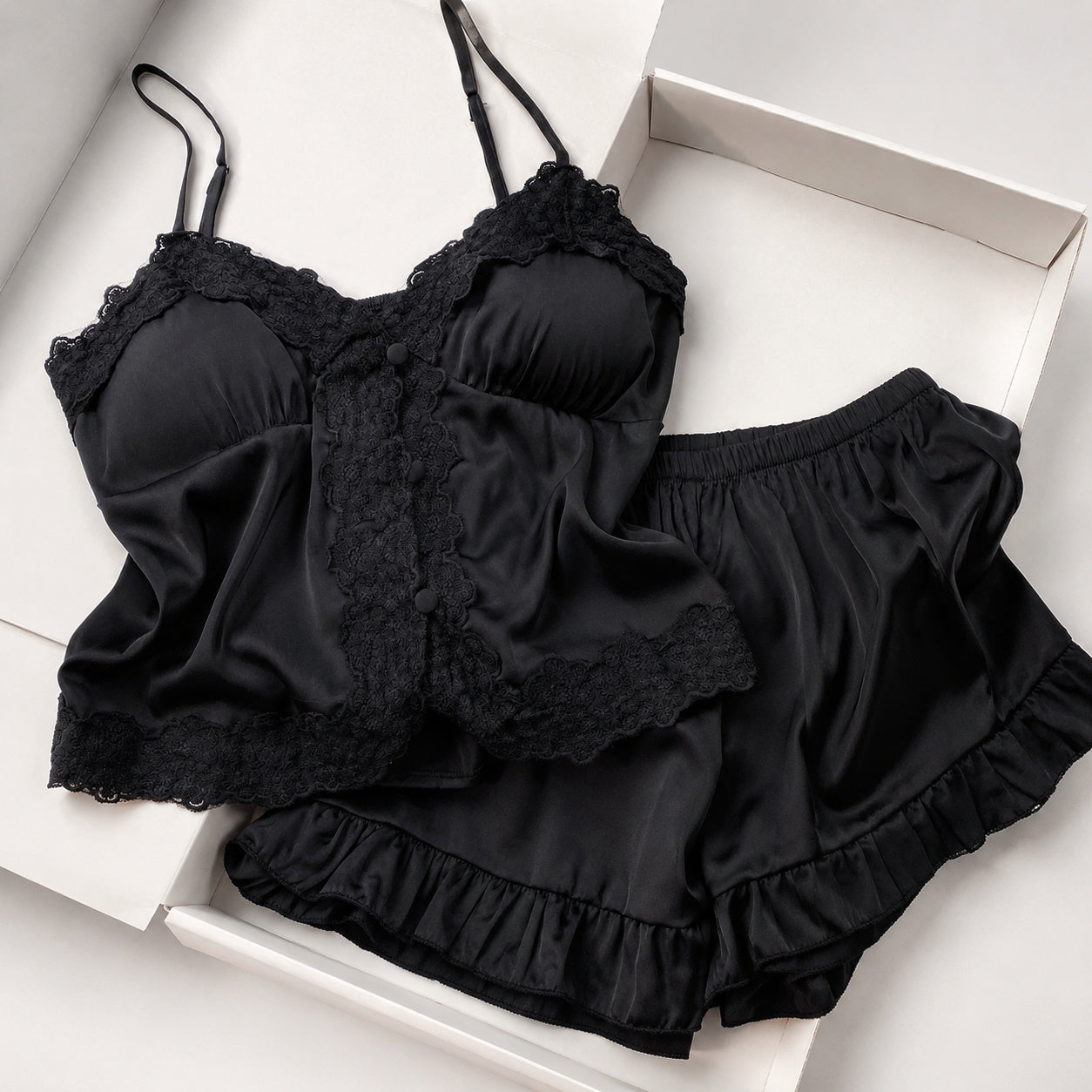 Satin Lace Cami Short Set