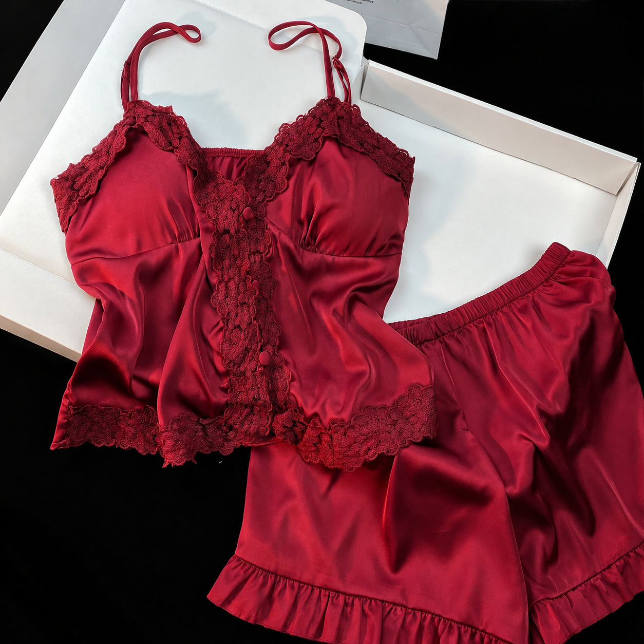 Satin Lace Cami Short Set