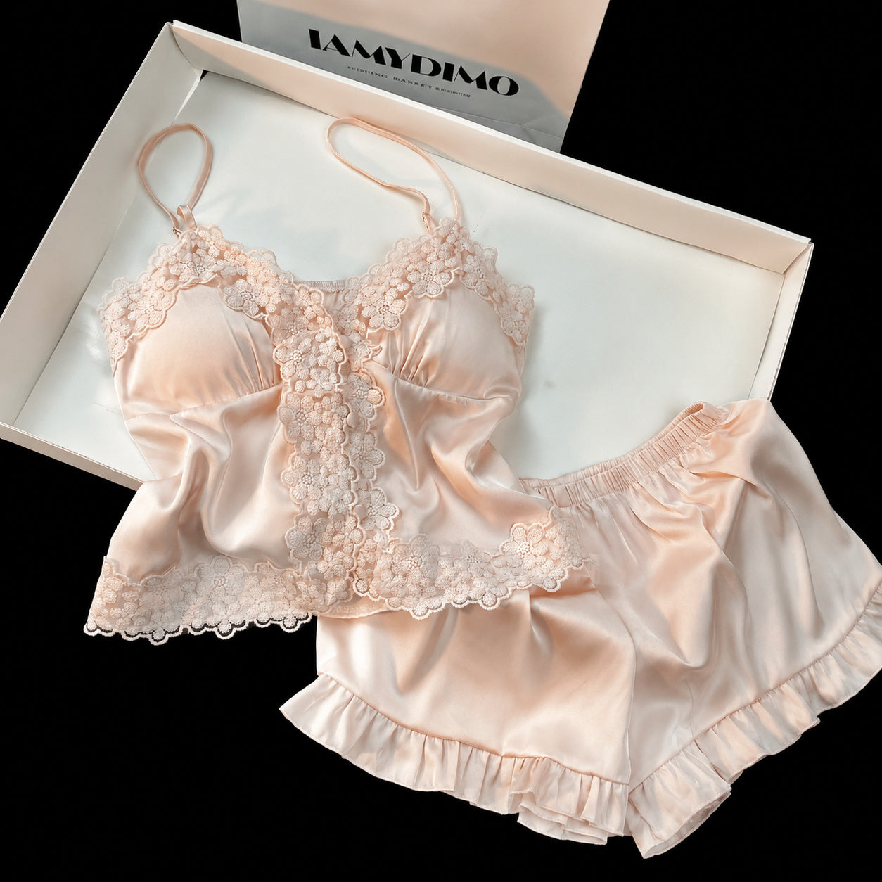 Satin Lace Cami Short Set