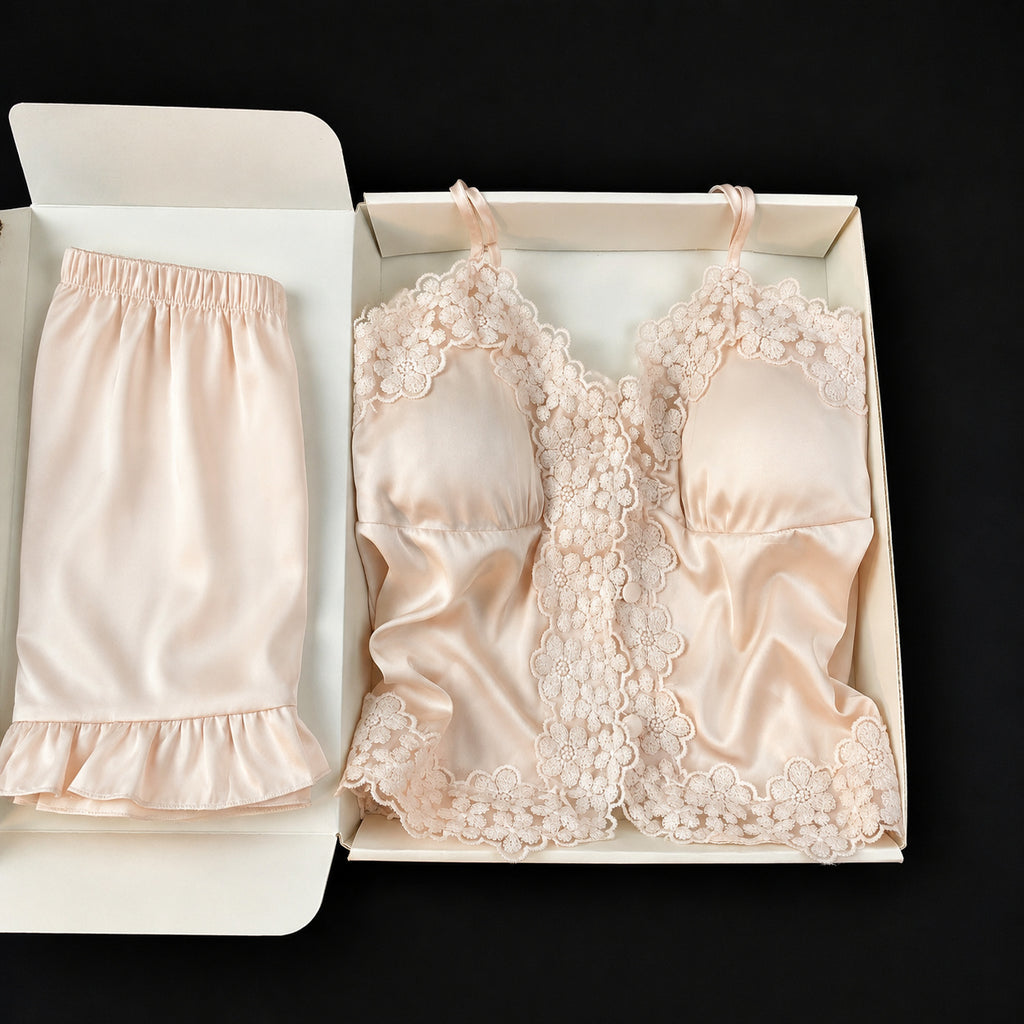 Satin Lace Cami Short Set
