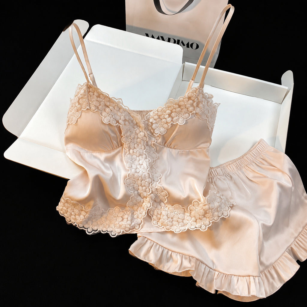 Satin Lace Cami Short Set