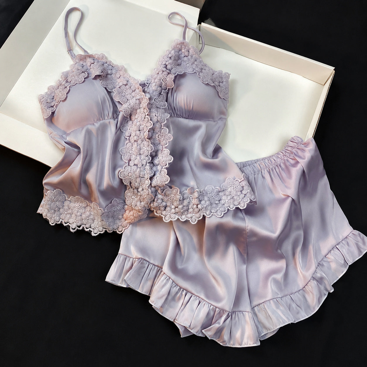 Lace Satin Camisole Shorts Set