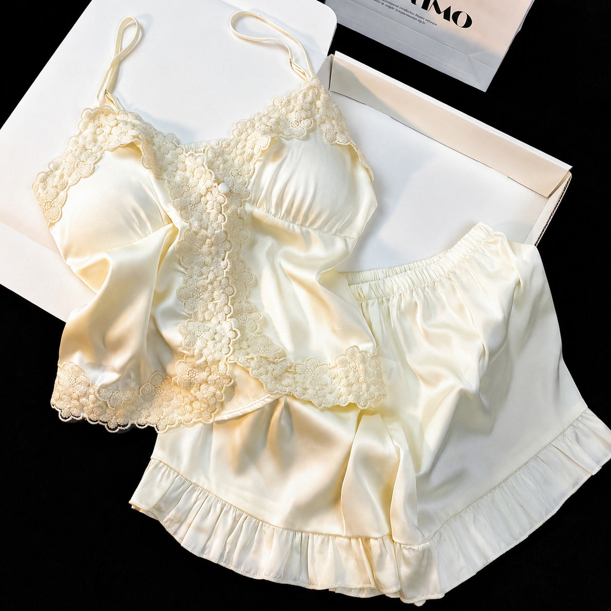Lace Satin Camisole Shorts Set