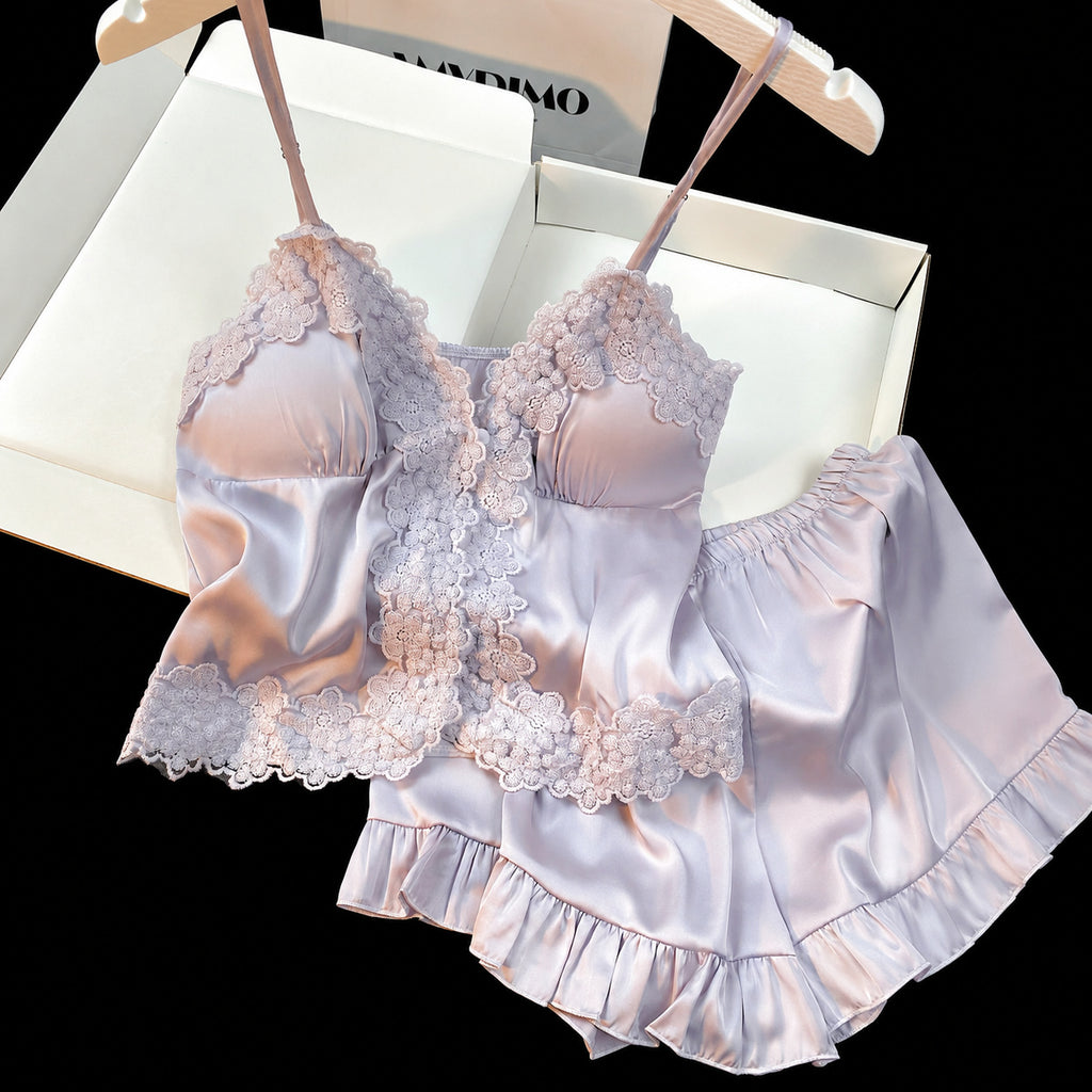 Lace Satin Camisole Shorts Set