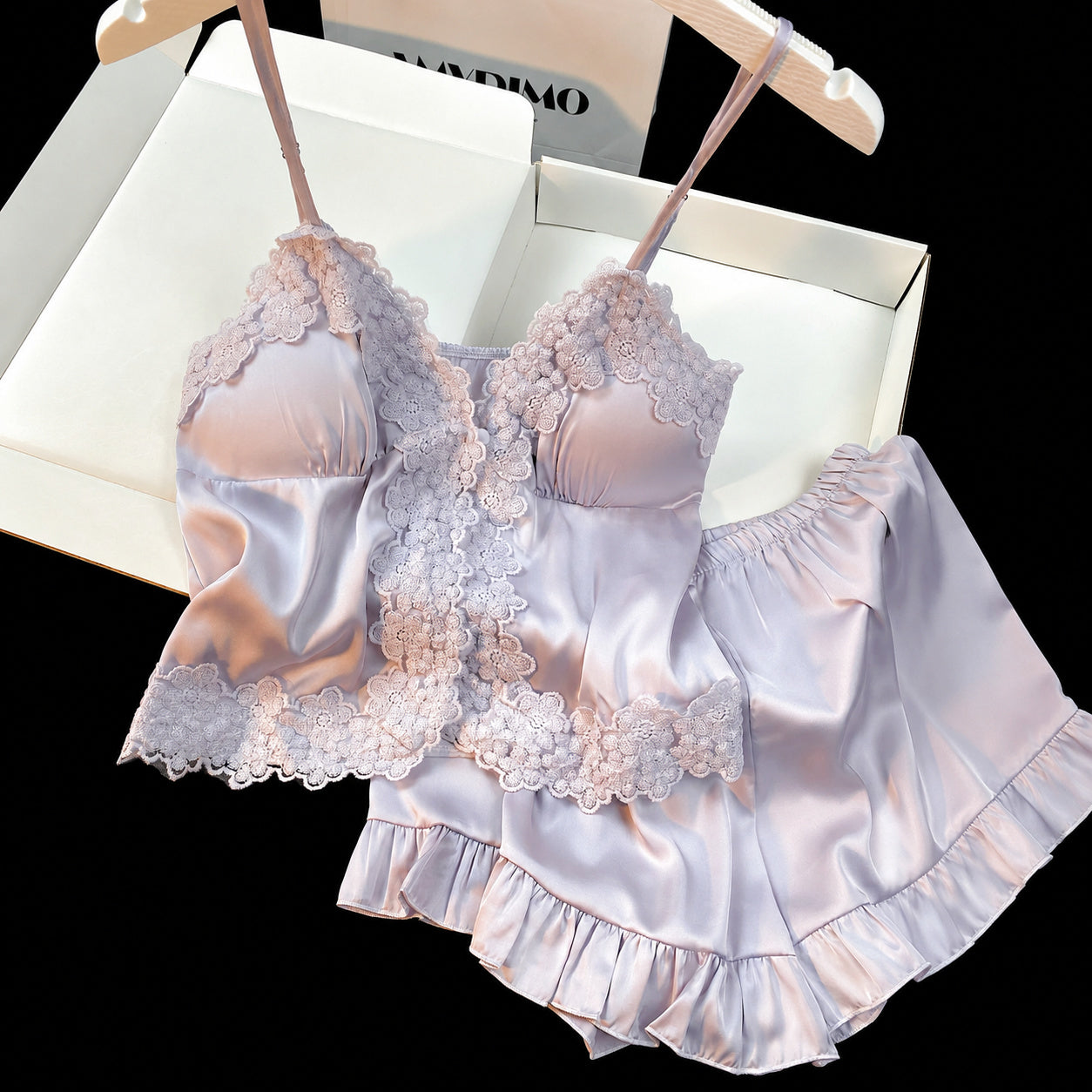 Lace Satin Camisole Shorts Set