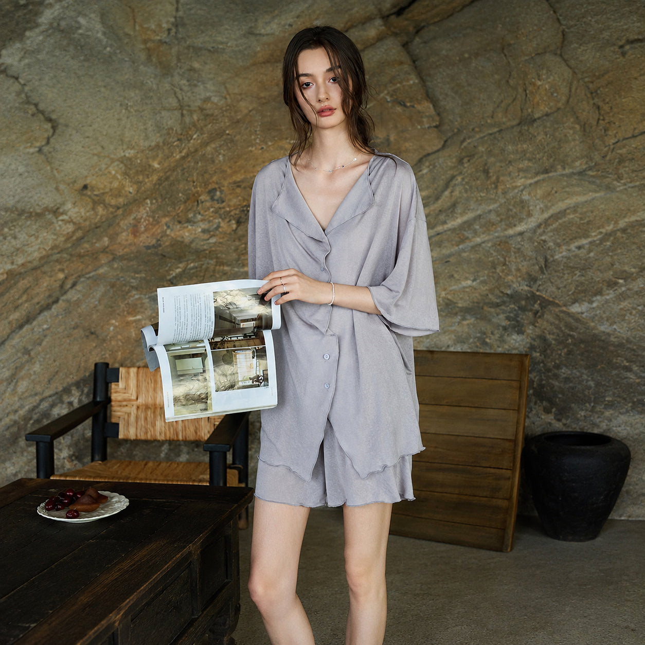Ruched Lyocell Pajama Set