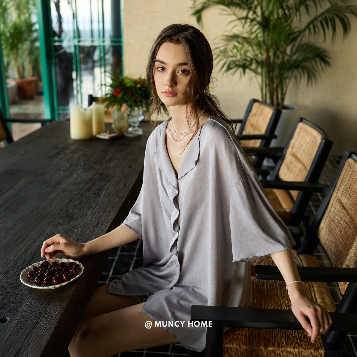 Ruched Lyocell Pajama Set