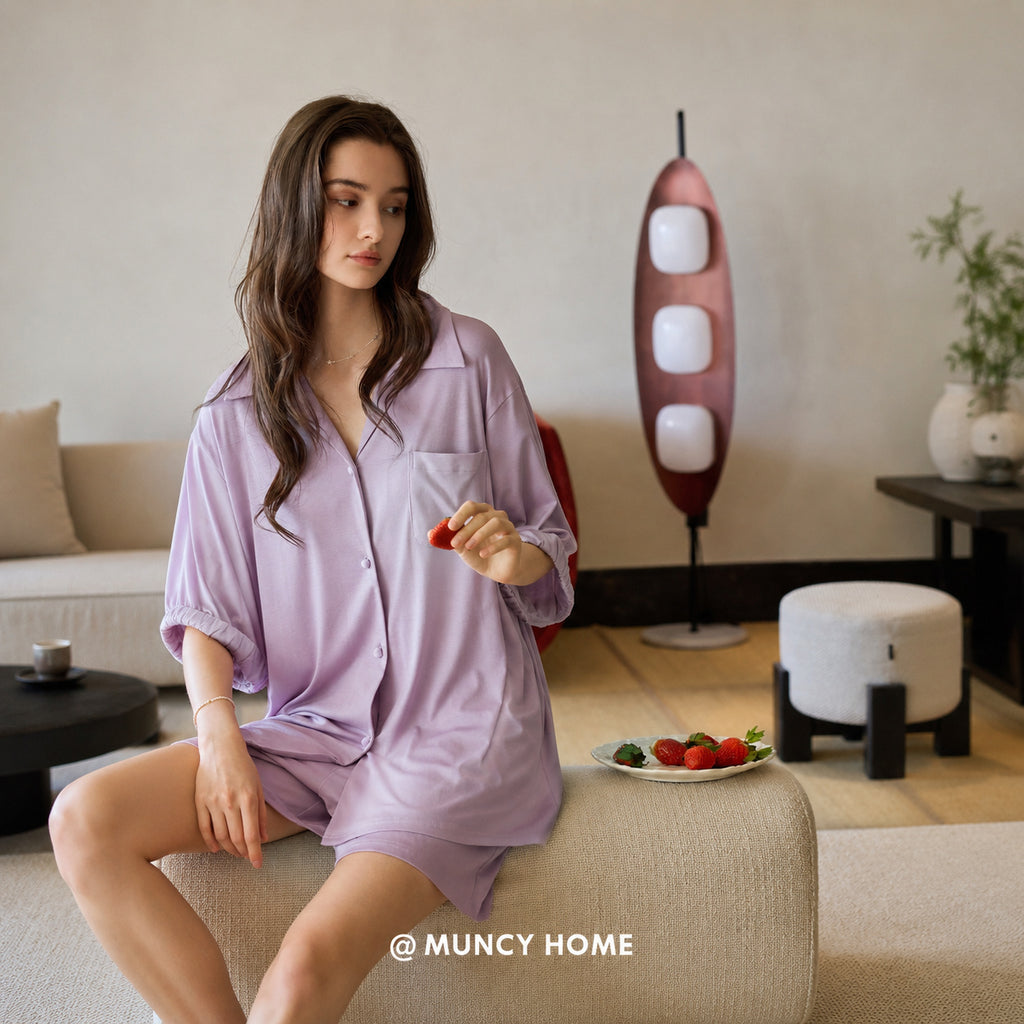 Silk Short-Sleeve Cardigan Pajamas