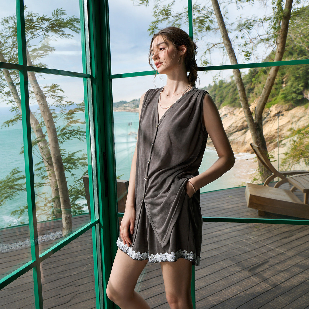 Linen V-Neck Sleep Camisole Set
