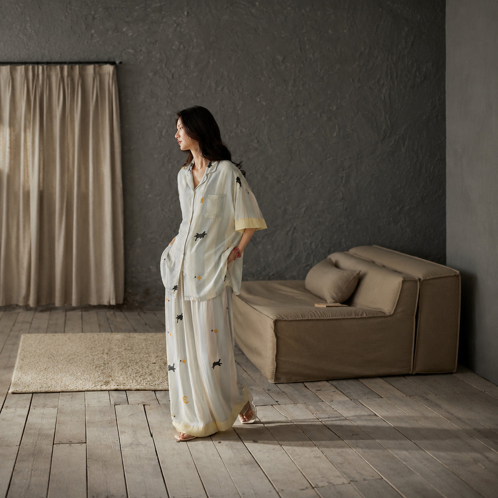 Ice Silk Cat Print Pajama