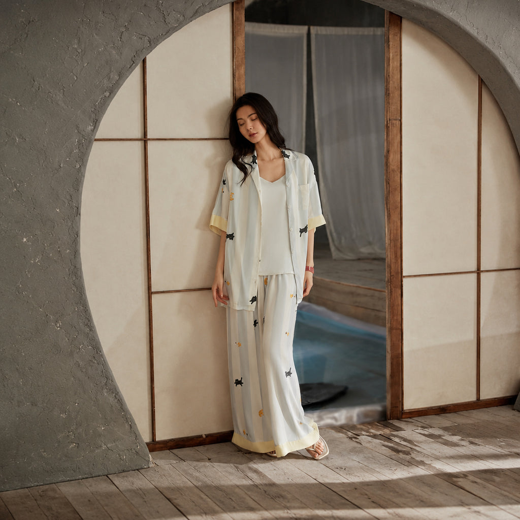 Ice Silk Cat Print Pajama