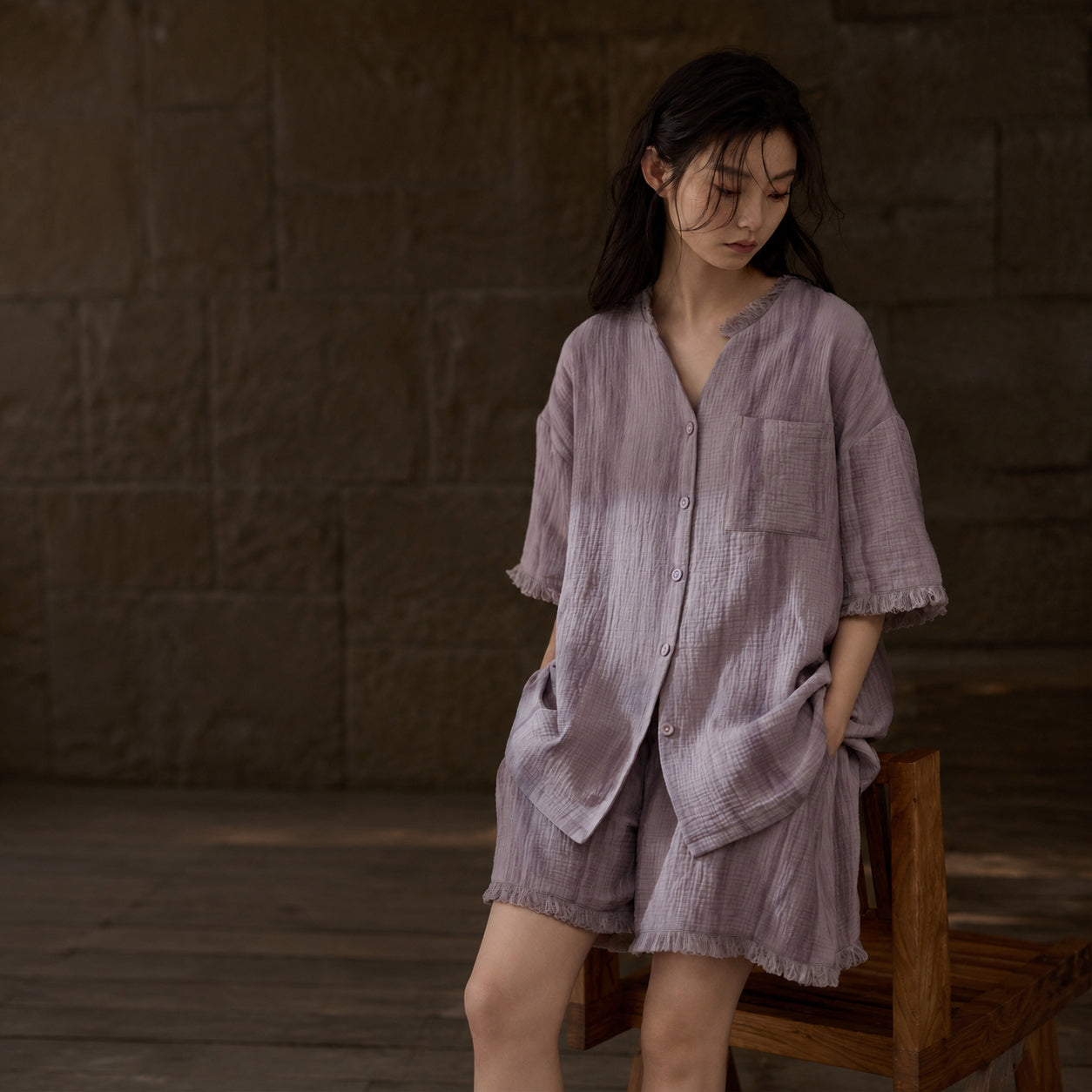 Purple Cotton Gauze Pajama Set
