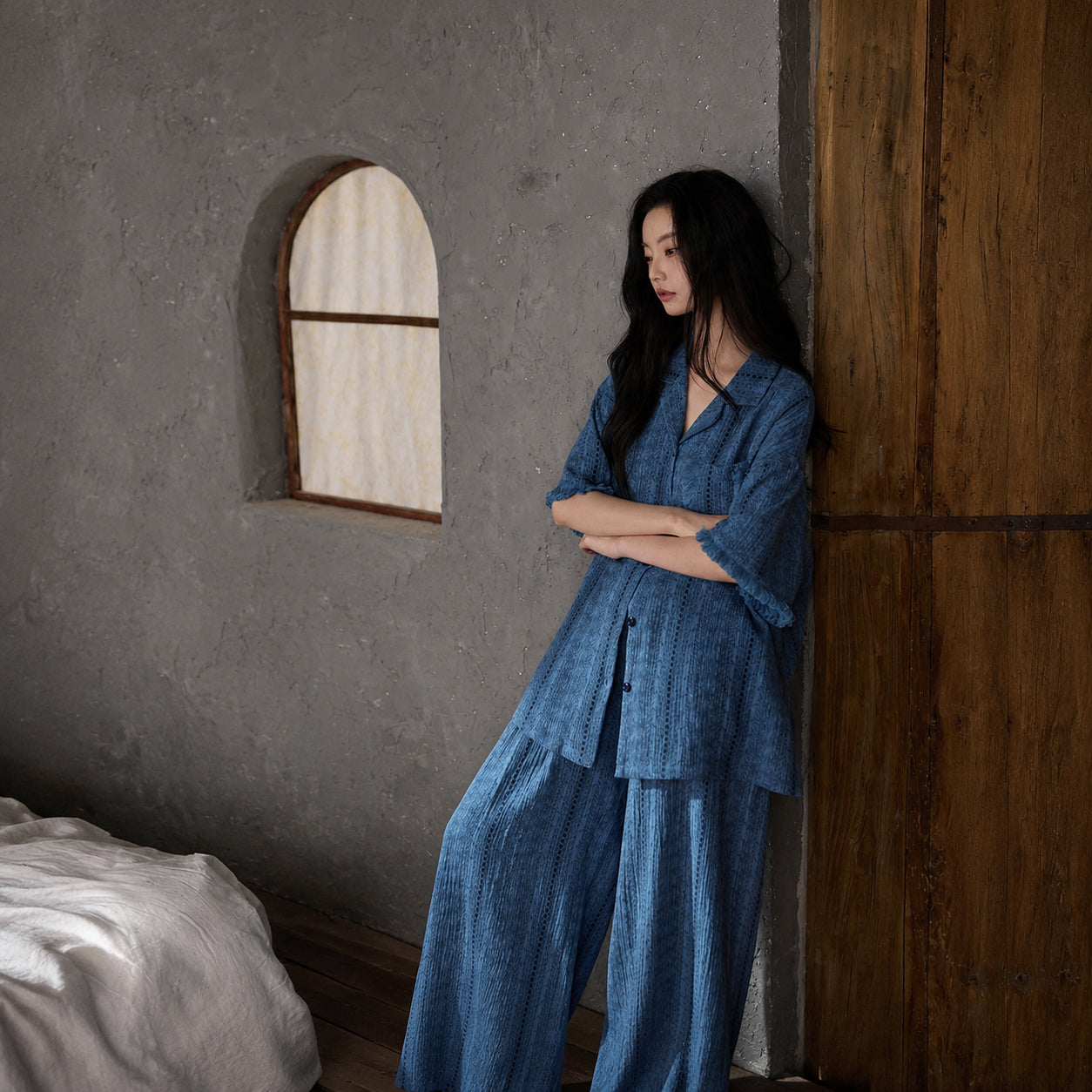 Deep Blue Cotton Gauze Sleep Set