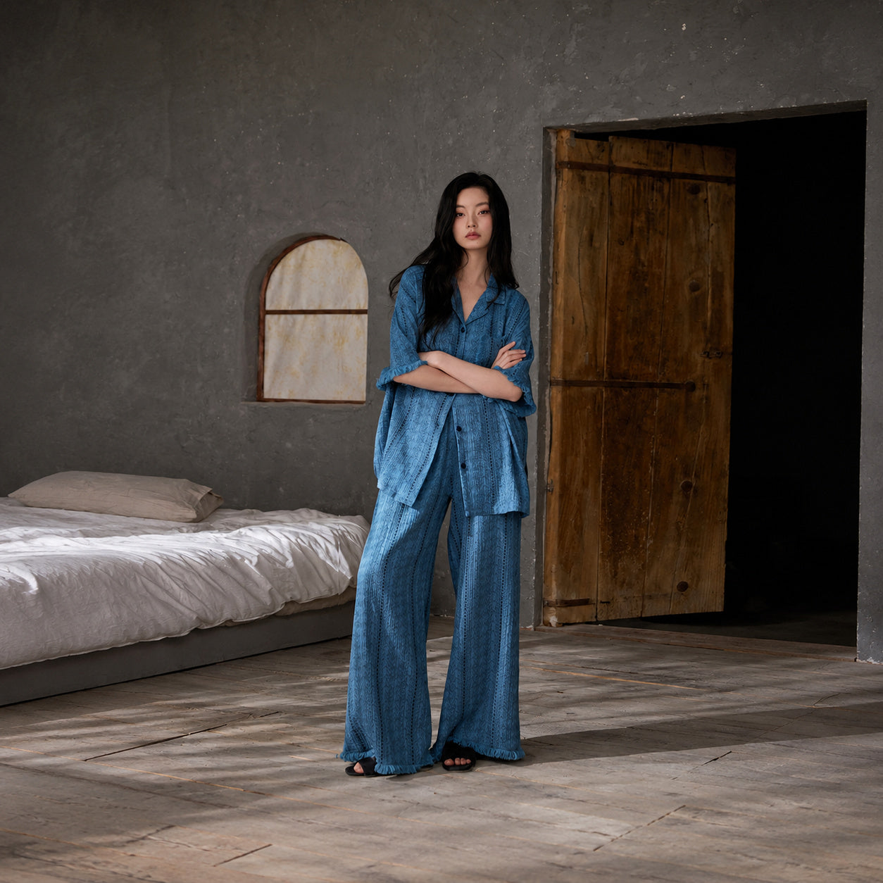 Deep Blue Cotton Gauze Sleep Set