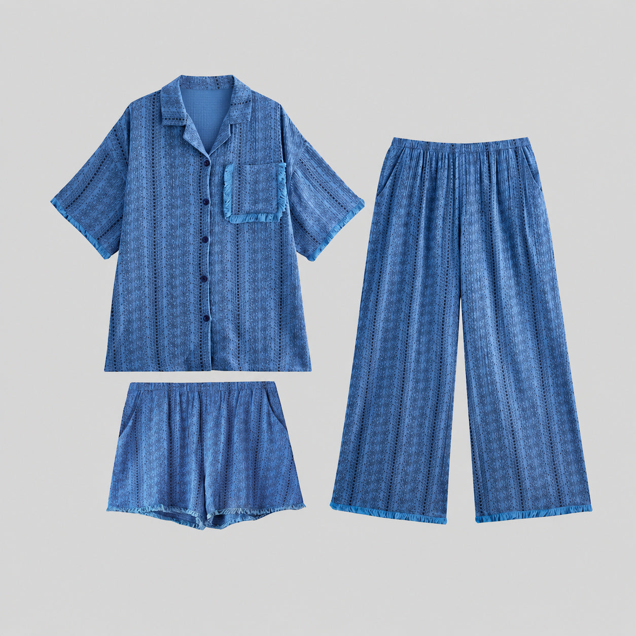 Deep Blue Cotton Gauze Sleep Set
