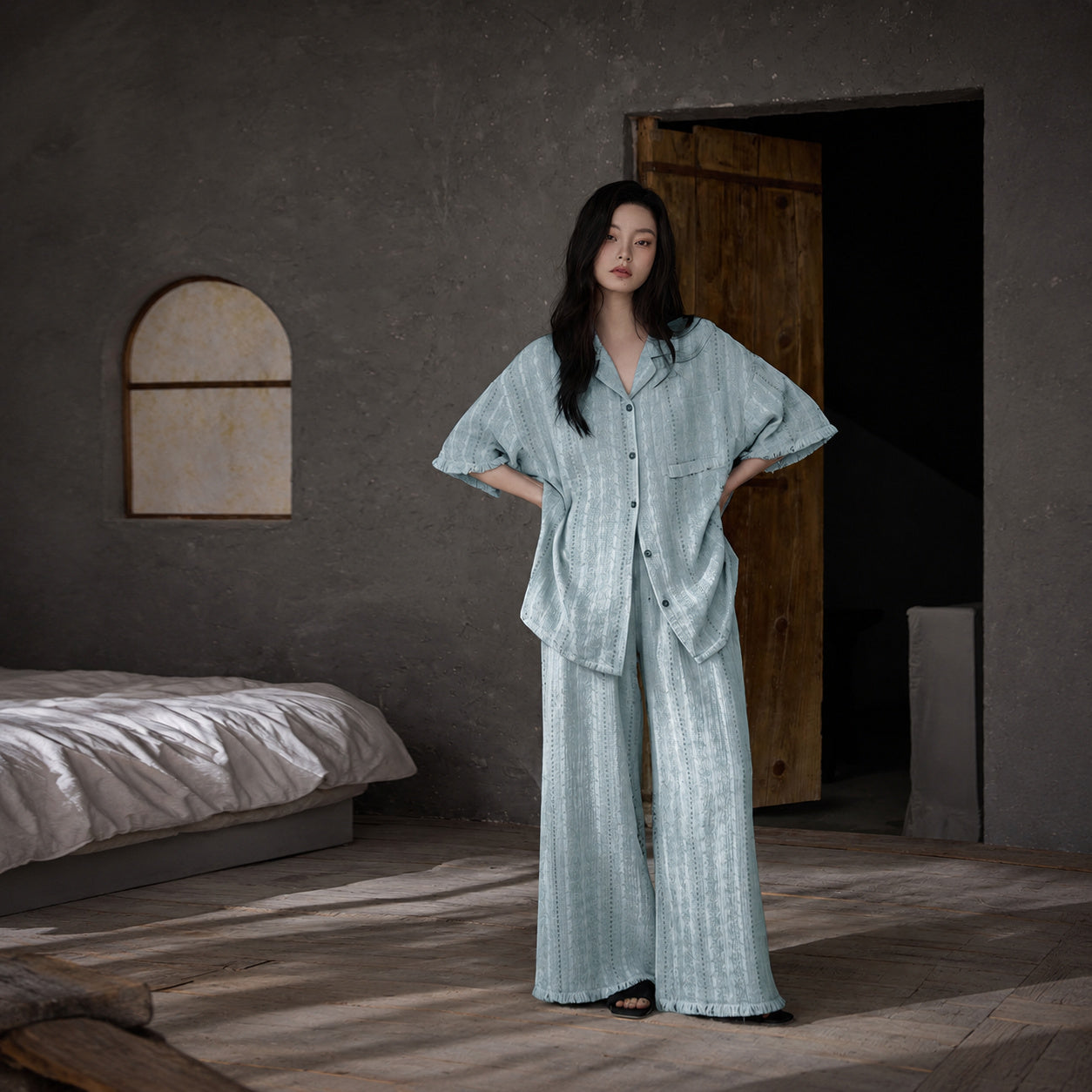 Deep Blue Cotton Gauze Sleep Set