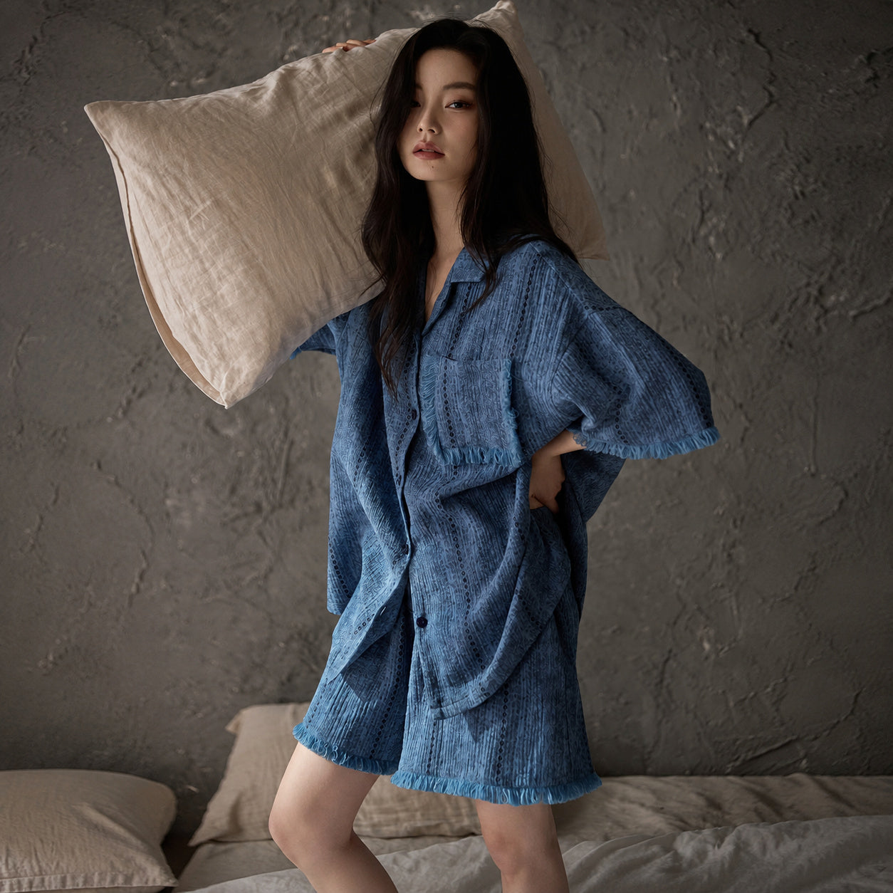 Deep Blue Cotton Gauze Sleep Set