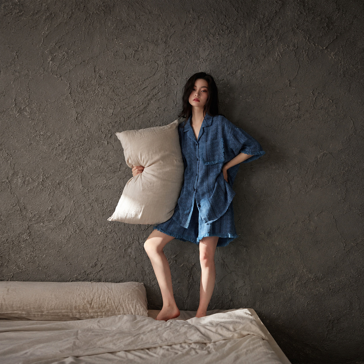 Deep Blue Cotton Gauze Sleep Set