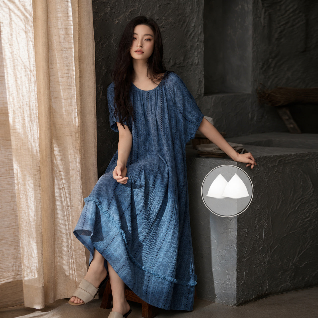 Deep Blue Cotton Gauze Sleep Set
