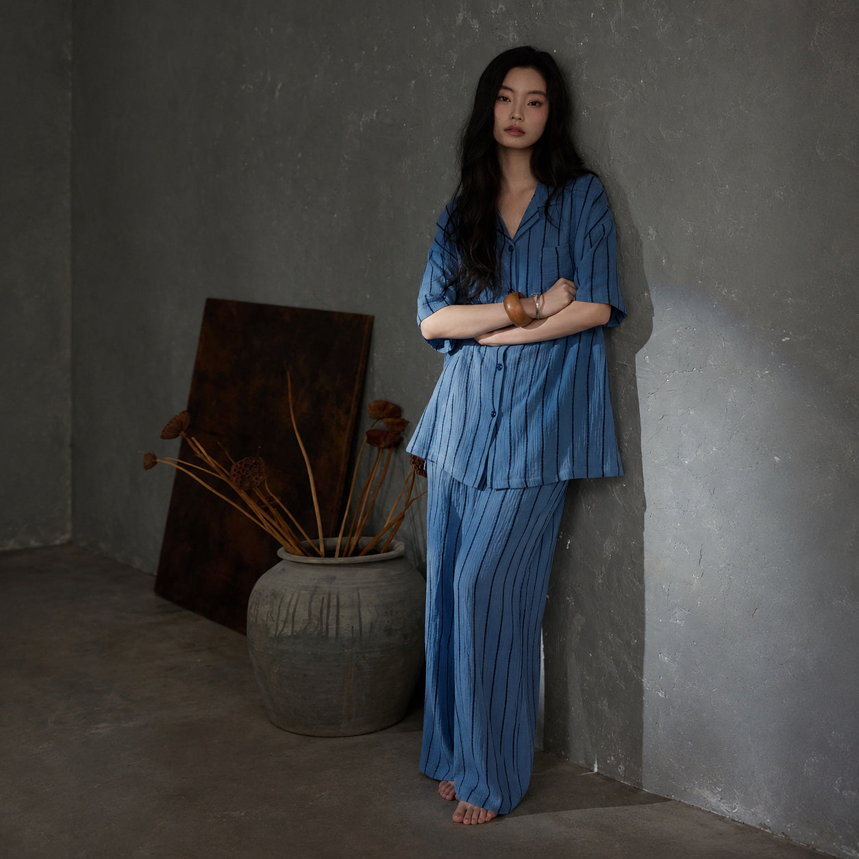 Deep Blue Cotton Gauze Sleep Set