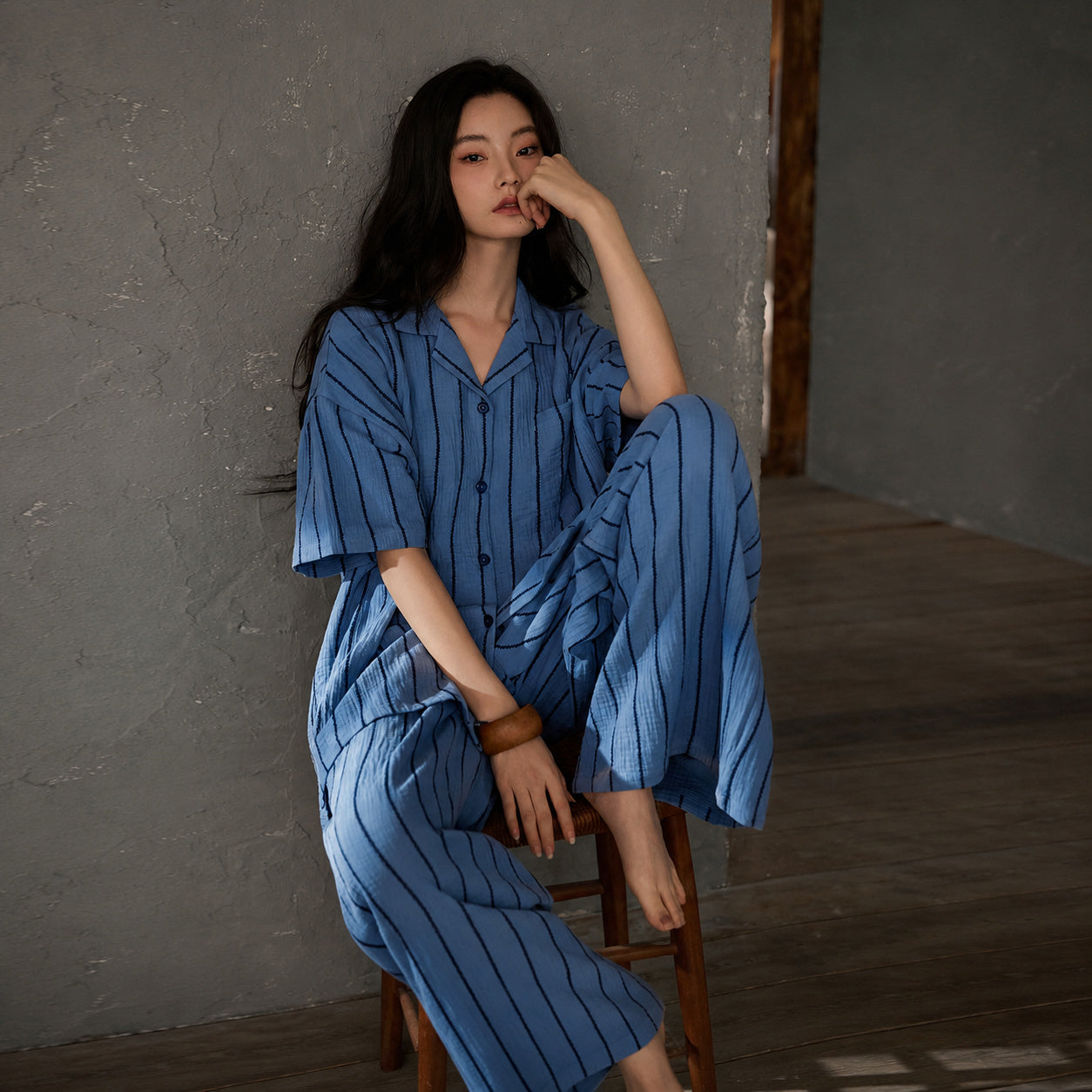 Deep Blue Cotton Gauze Sleep Set