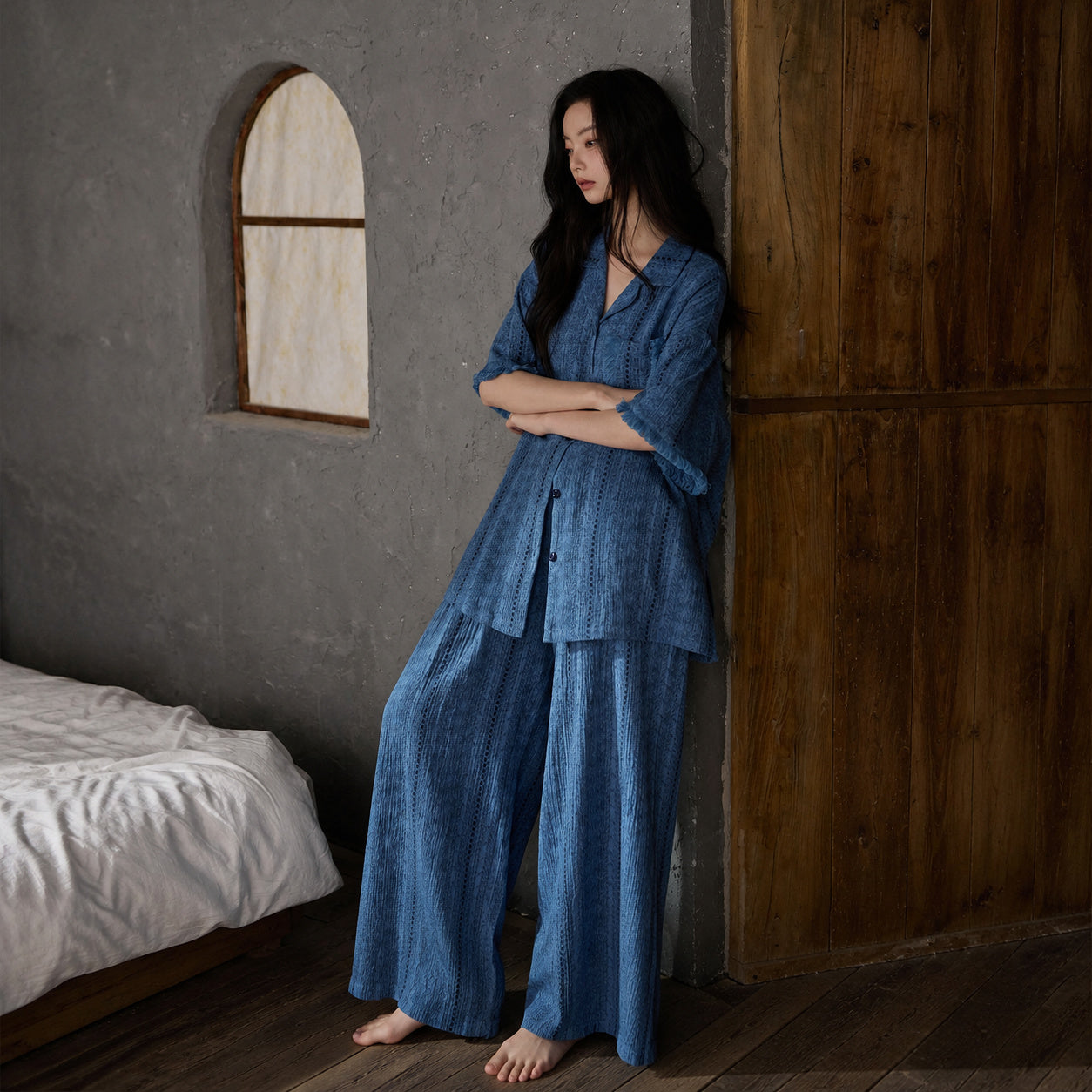 Deep Blue Cotton Gauze Sleep Set