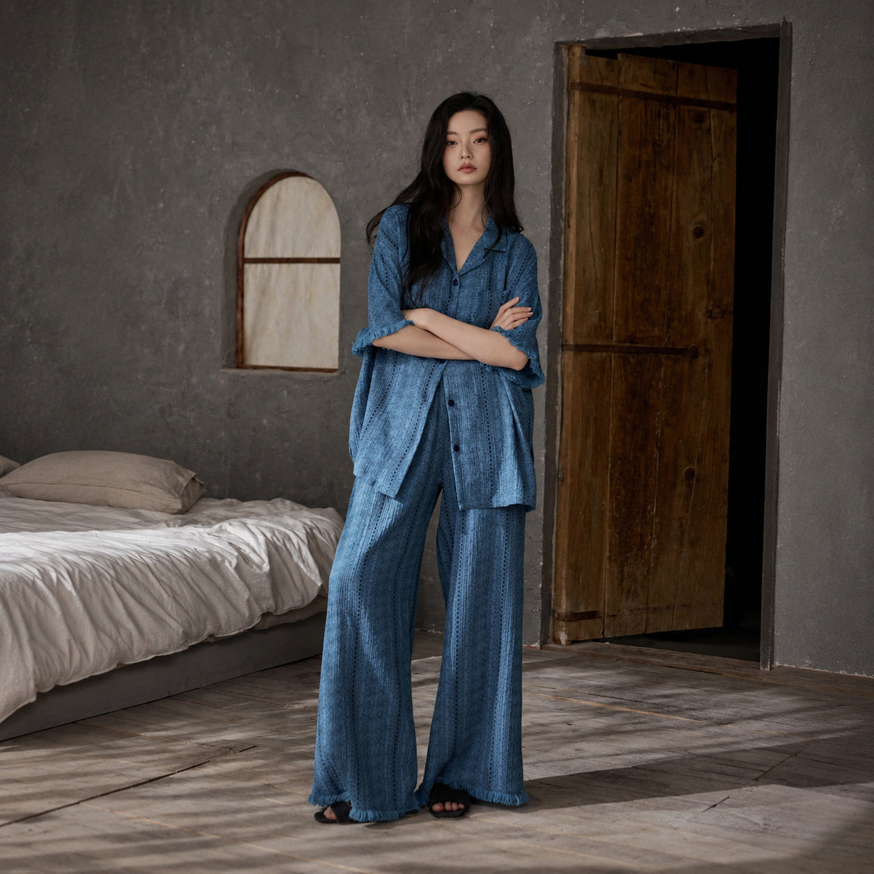 Deep Blue Cotton Gauze Sleep Set