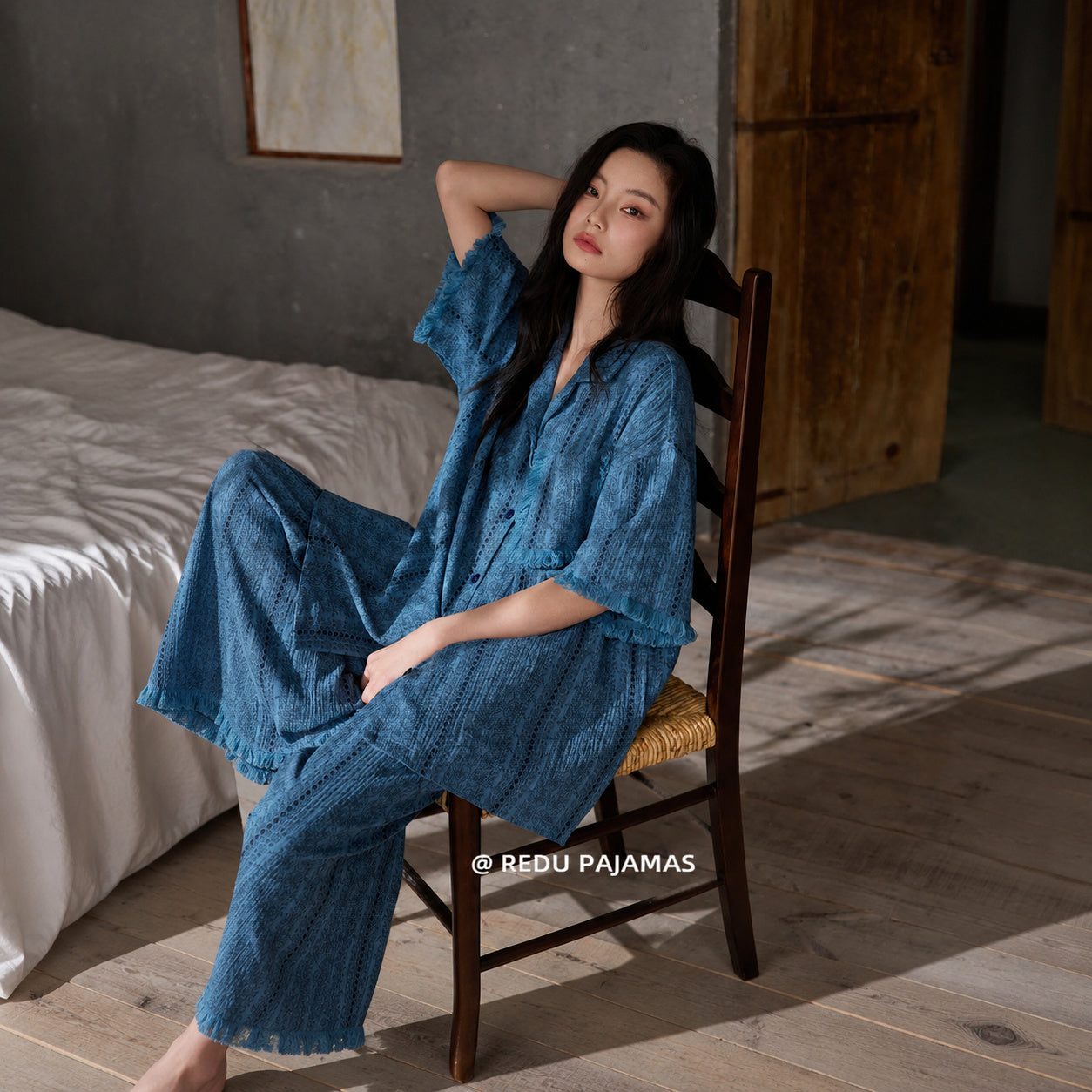Deep Blue Cotton Gauze Sleep Set