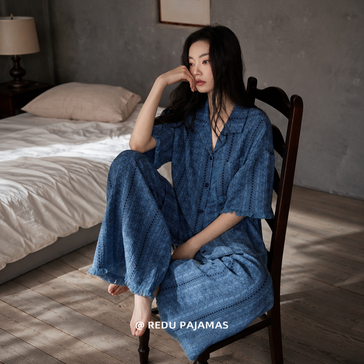 Deep Blue Cotton Gauze Sleep Set