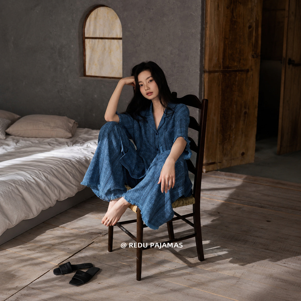 Deep Blue Cotton Gauze Sleep Set