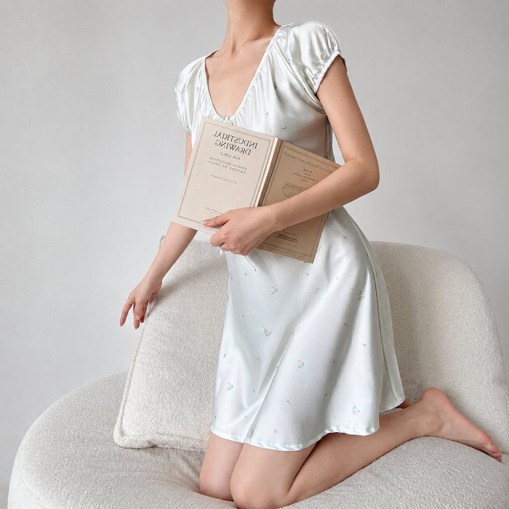 Floral Ice Silk Pajama Dress