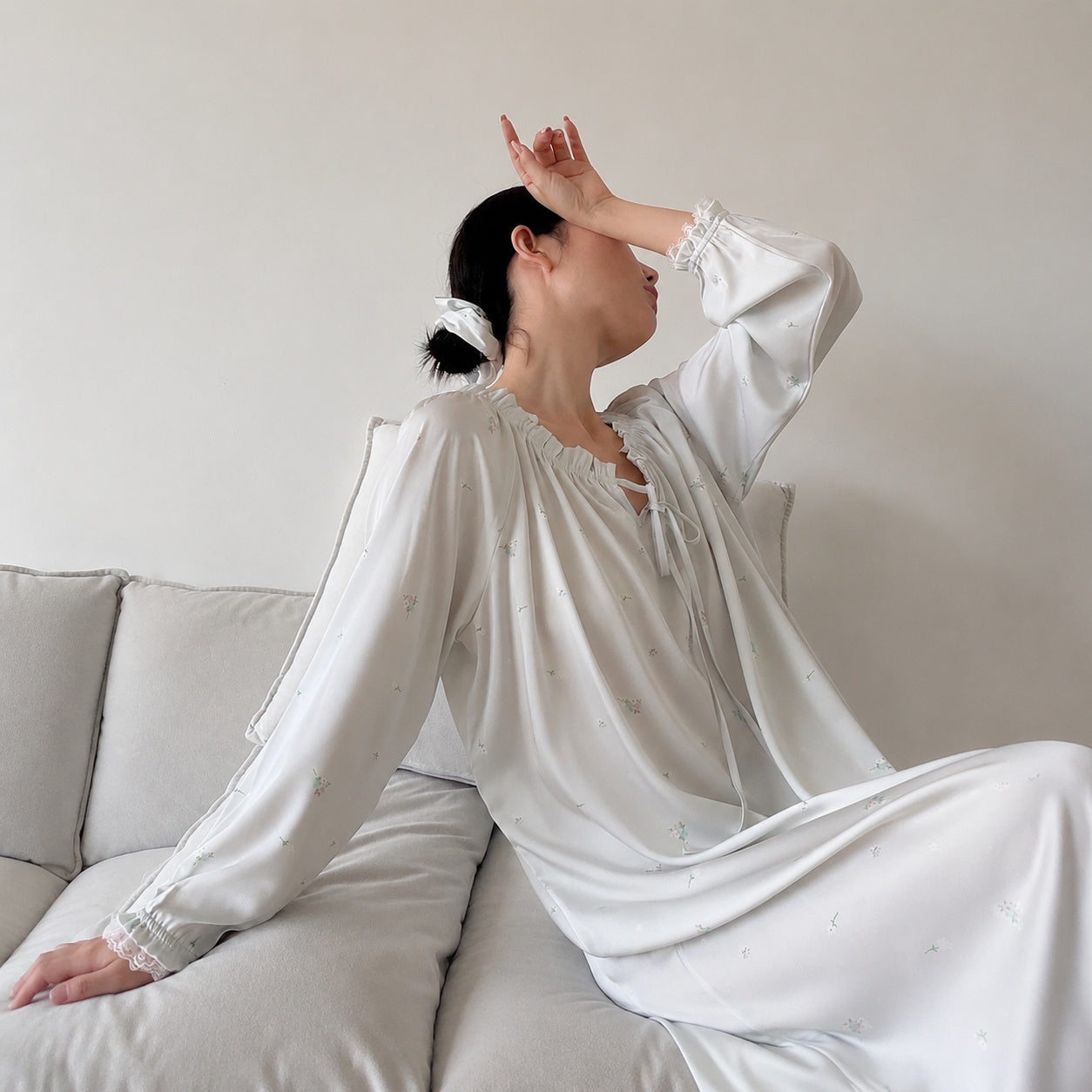French Floral Ice Silk Nightgown