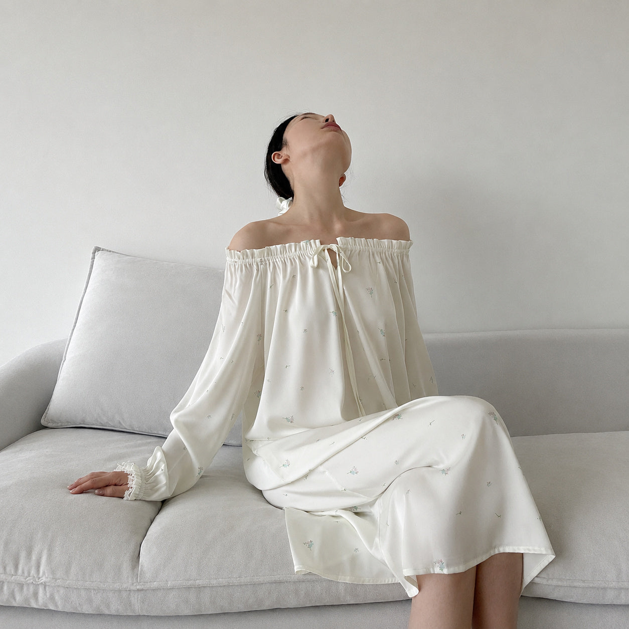 French Floral Ice Silk Nightgown