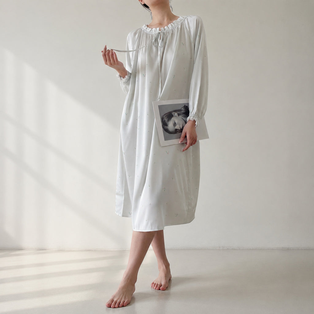 French Floral Ice Silk Nightgown