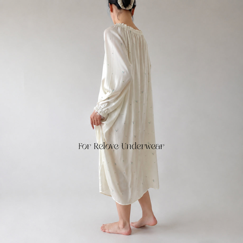 French Floral Ice Silk Nightgown