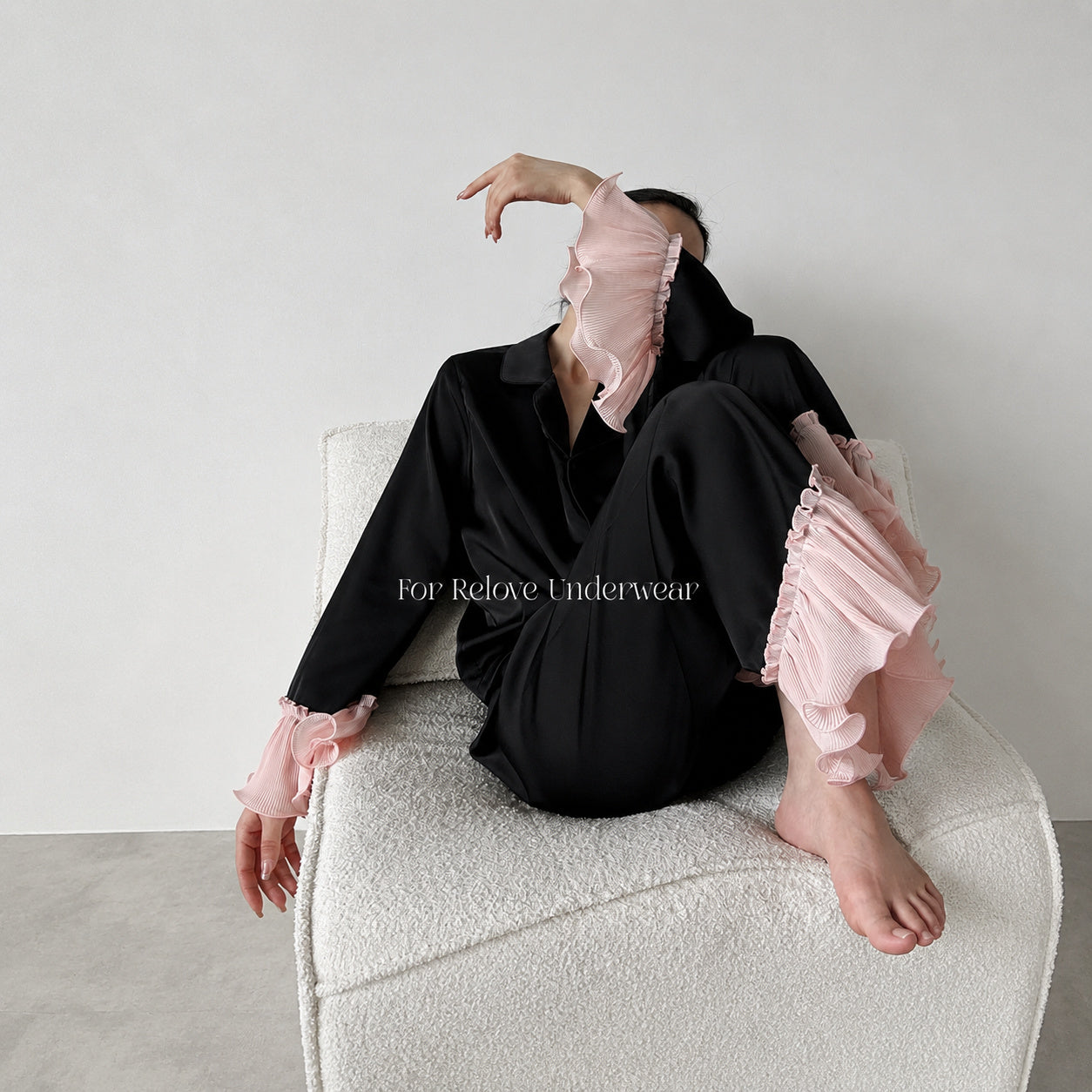 Satin Ruffle Trim Pajama Set