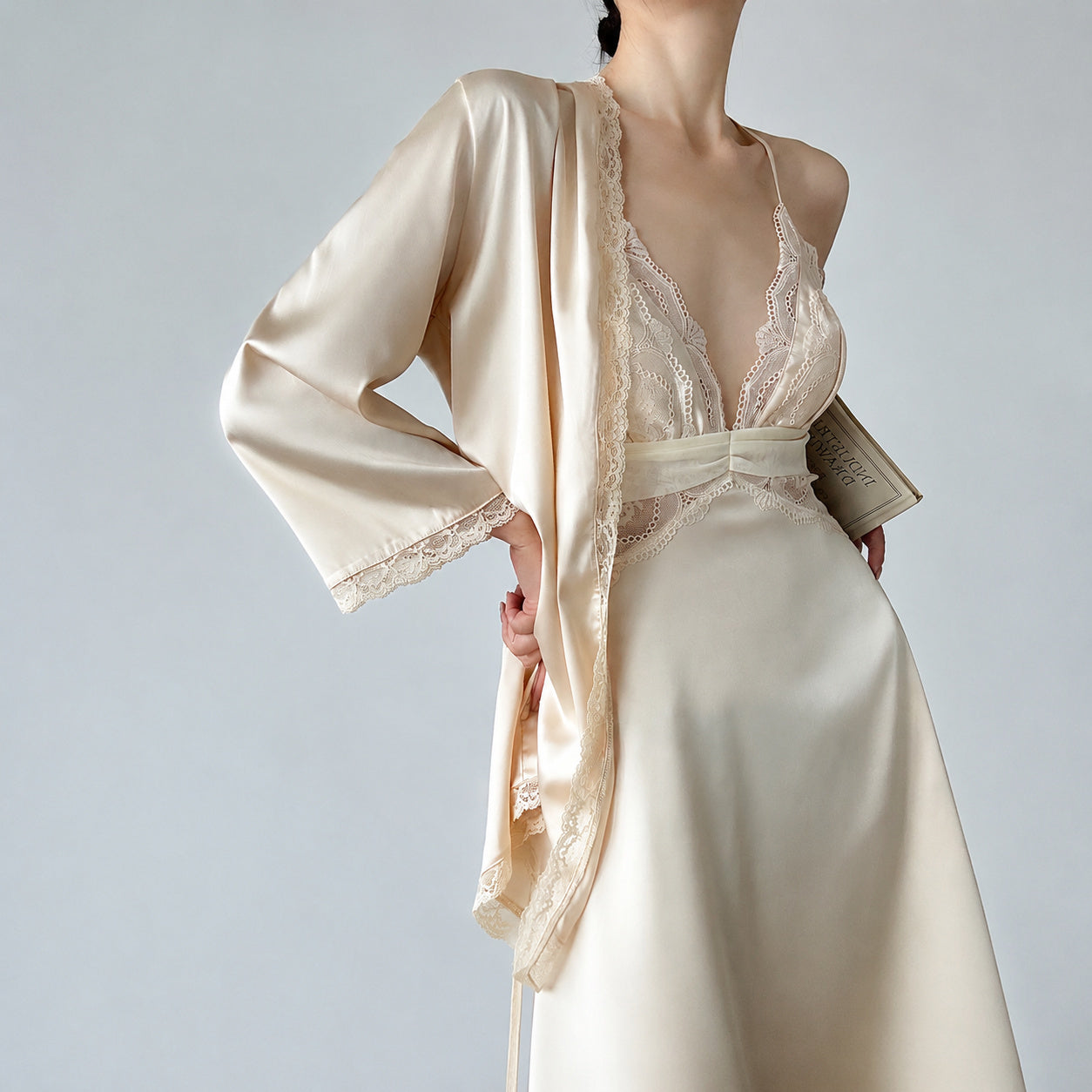 Shimmering Ice Silk Nightgown Set