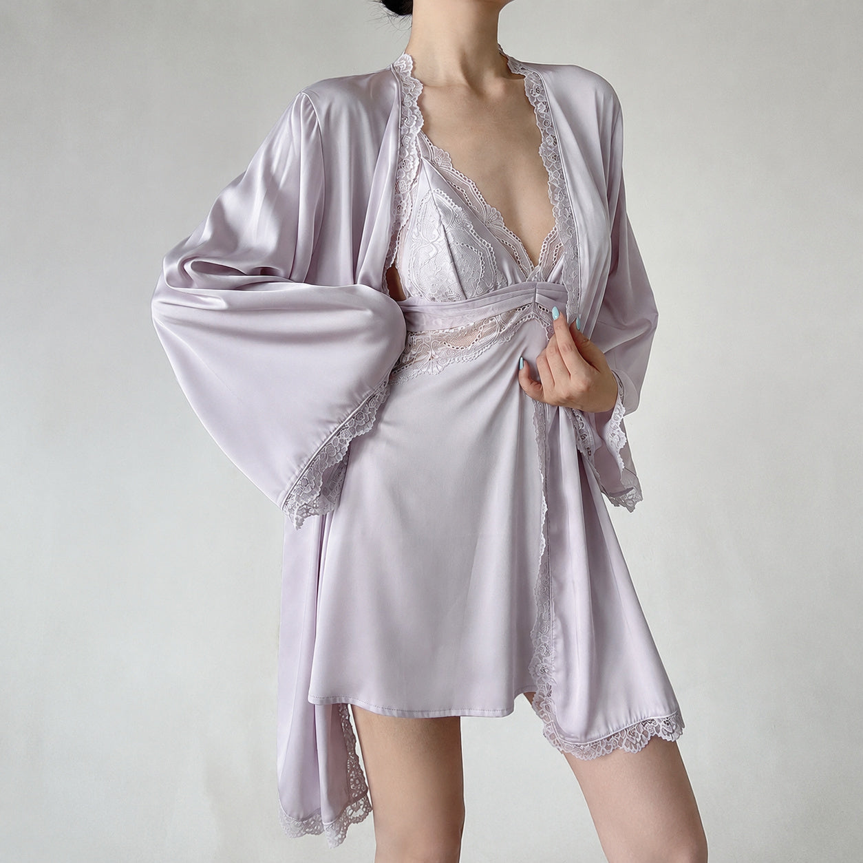 Shimmering Ice Silk Nightgown Set