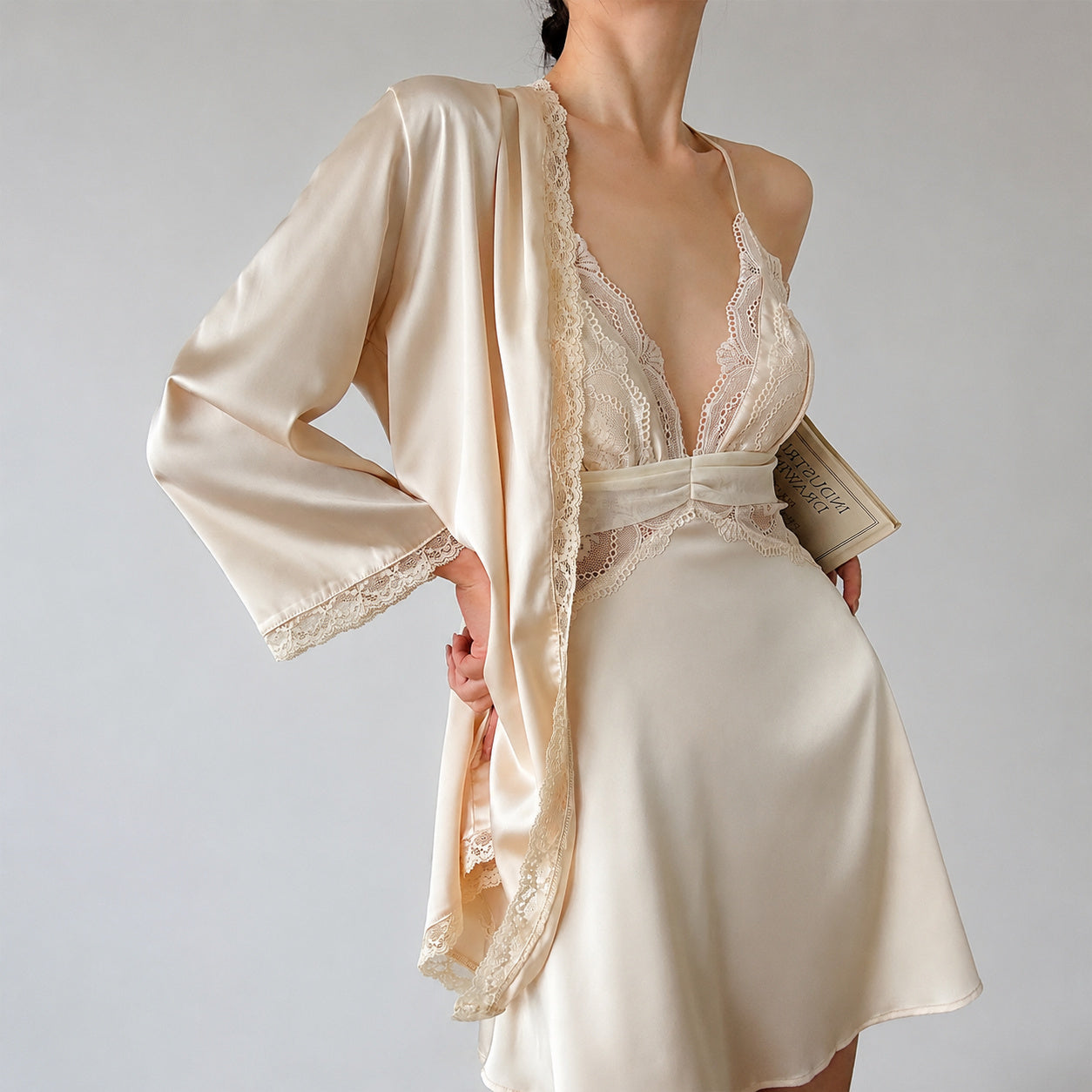 Shimmering Ice Silk Nightgown Set