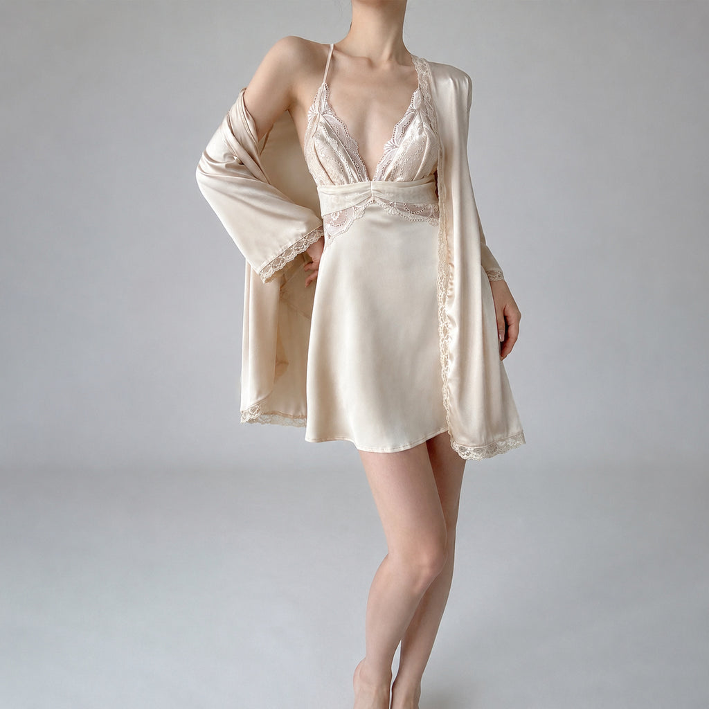 Shimmering Ice Silk Nightgown Set