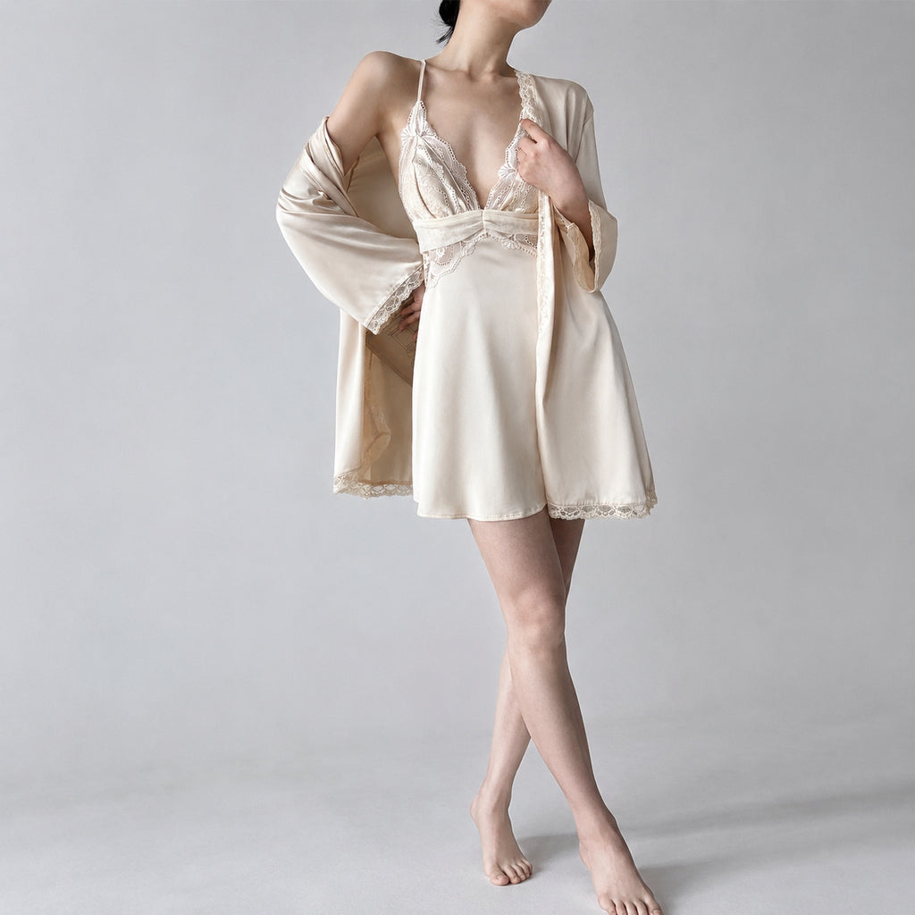 Shimmering Ice Silk Nightgown Set