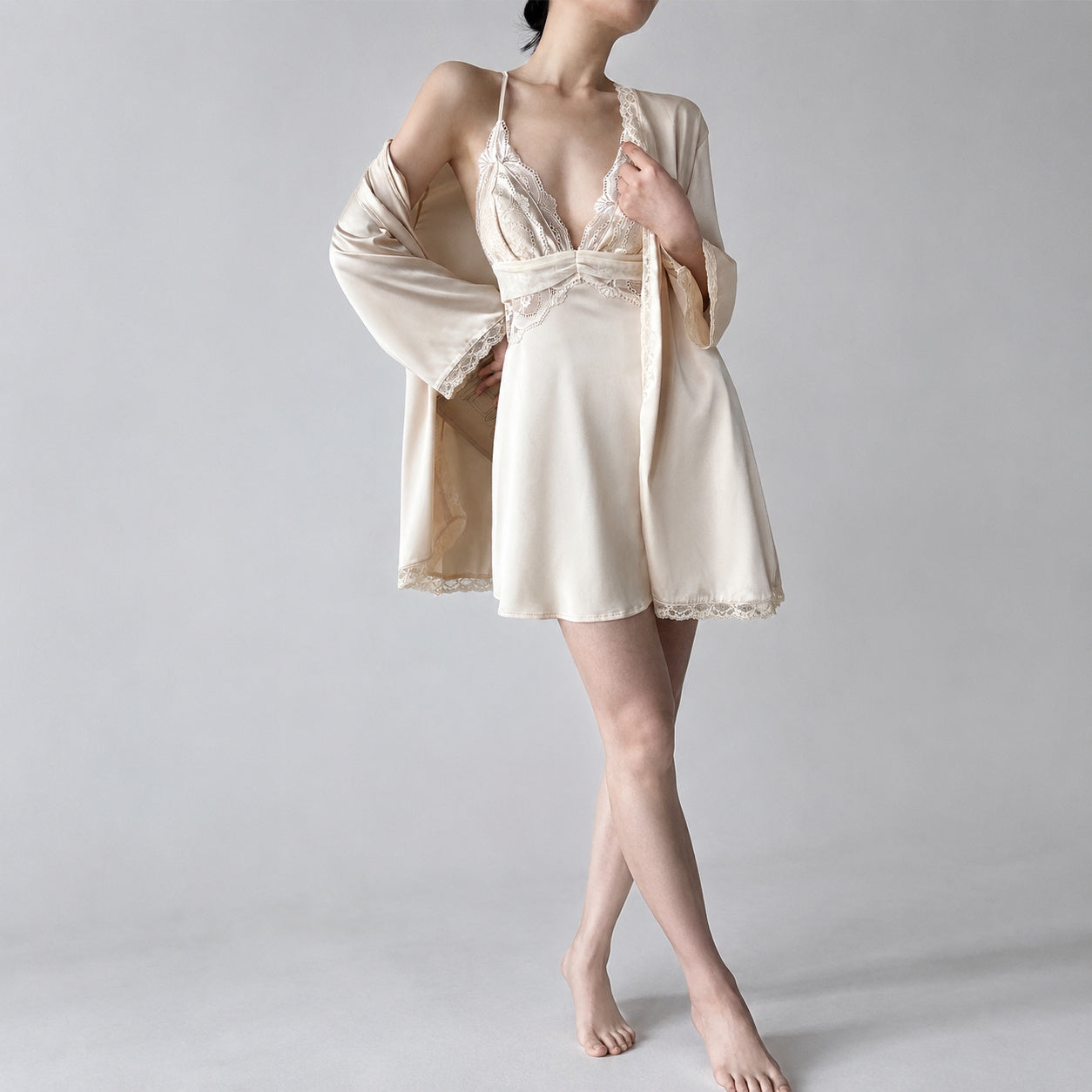 Shimmering Ice Silk Nightgown Set