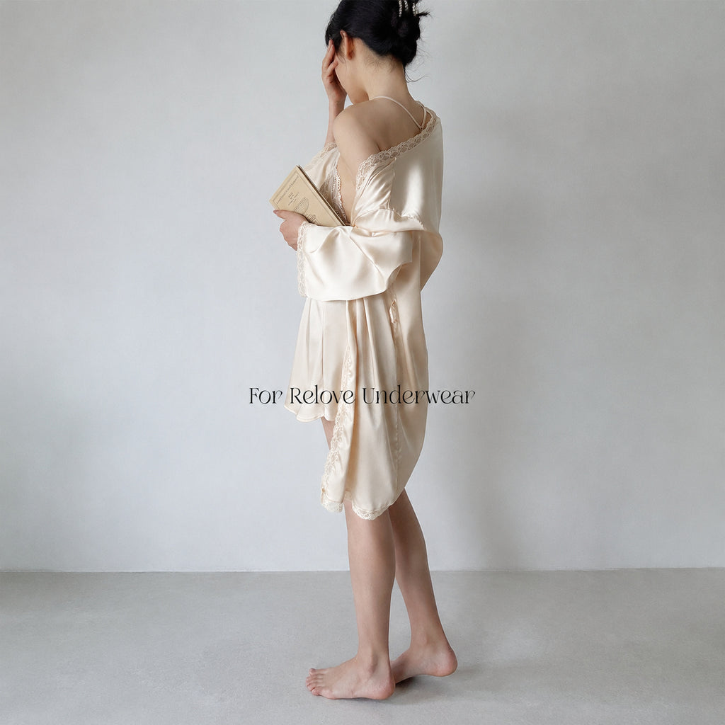 Shimmering Ice Silk Nightgown Set