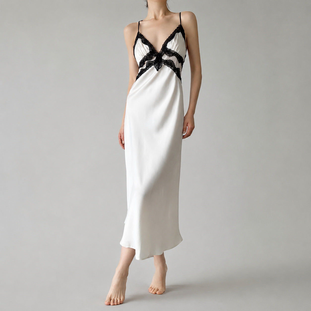 Lace Backless Silk Nightgown