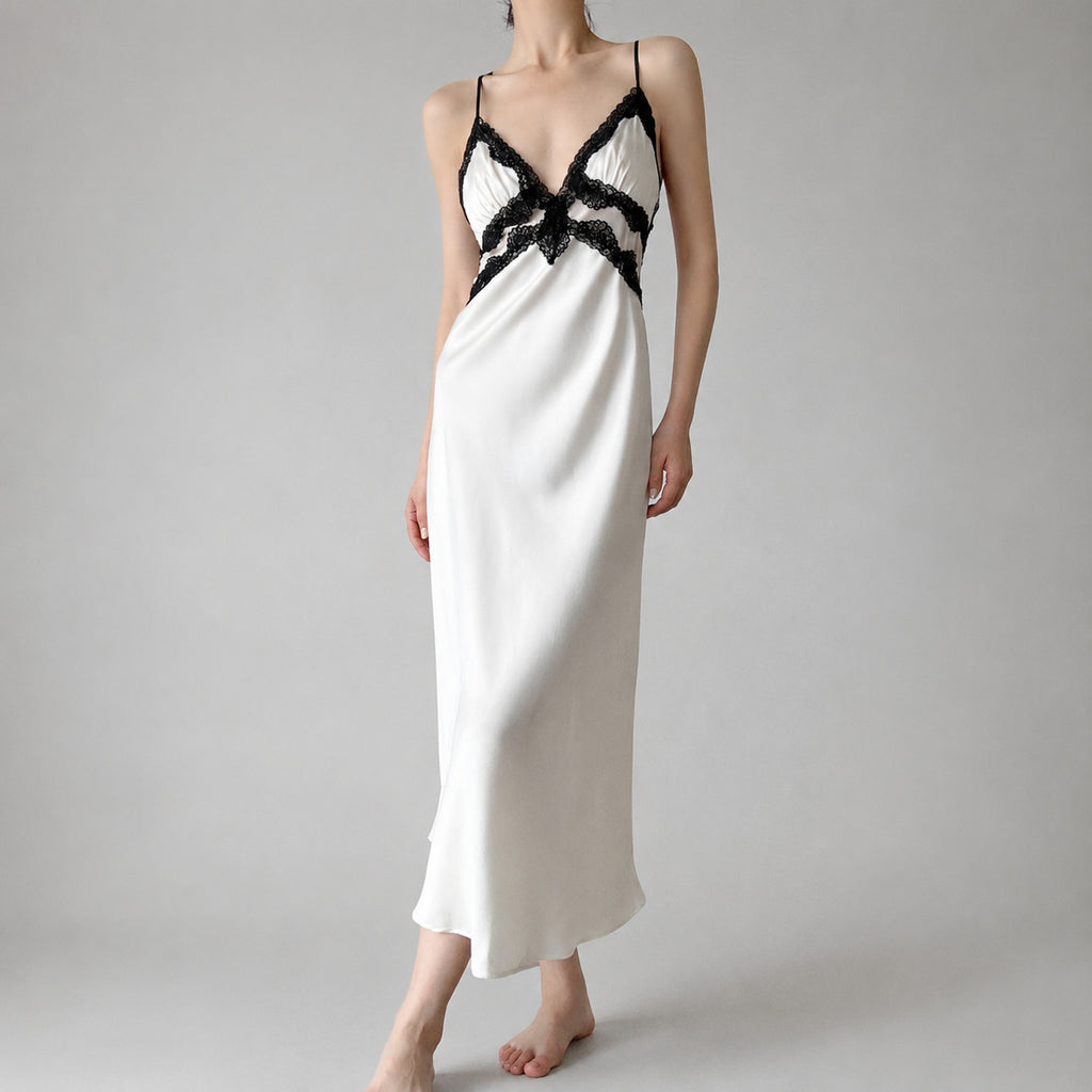 Lace Backless Silk Nightgown