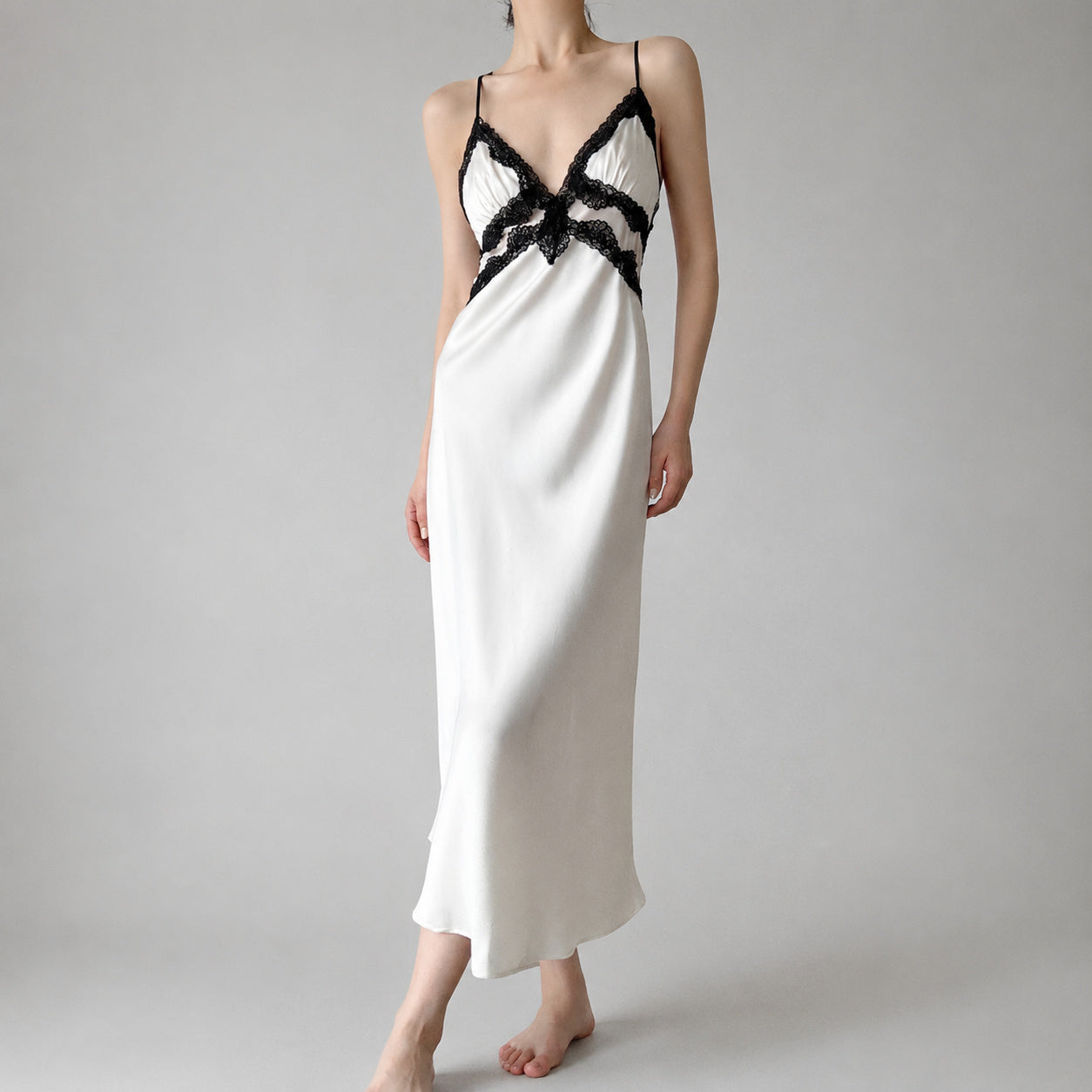 Lace Backless Silk Nightgown