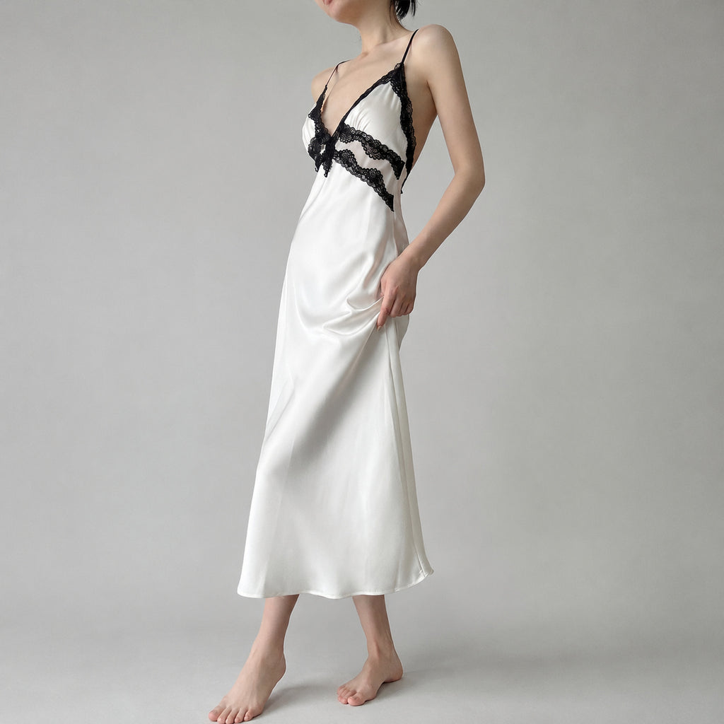 Lace Backless Silk Nightgown