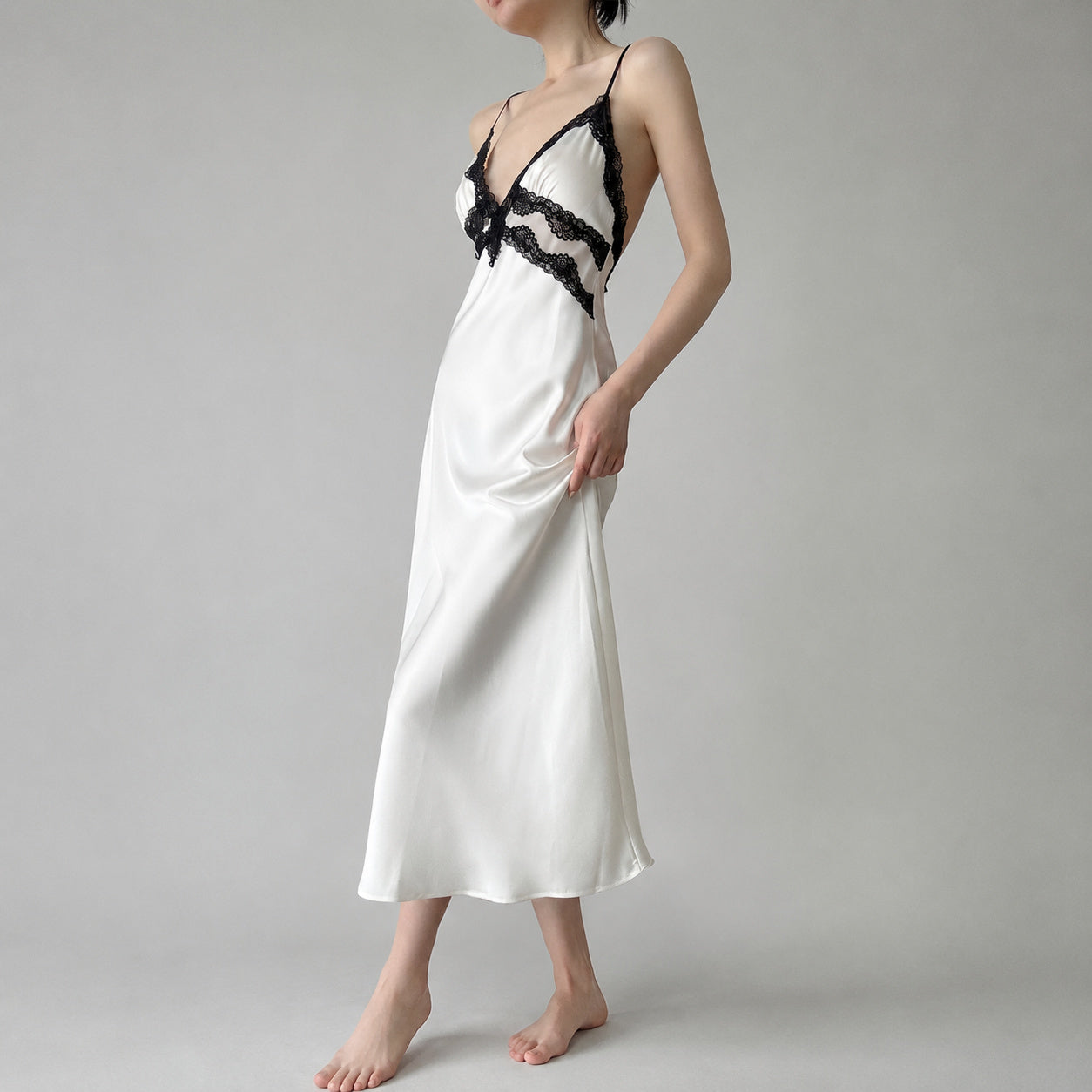 Lace Backless Silk Nightgown