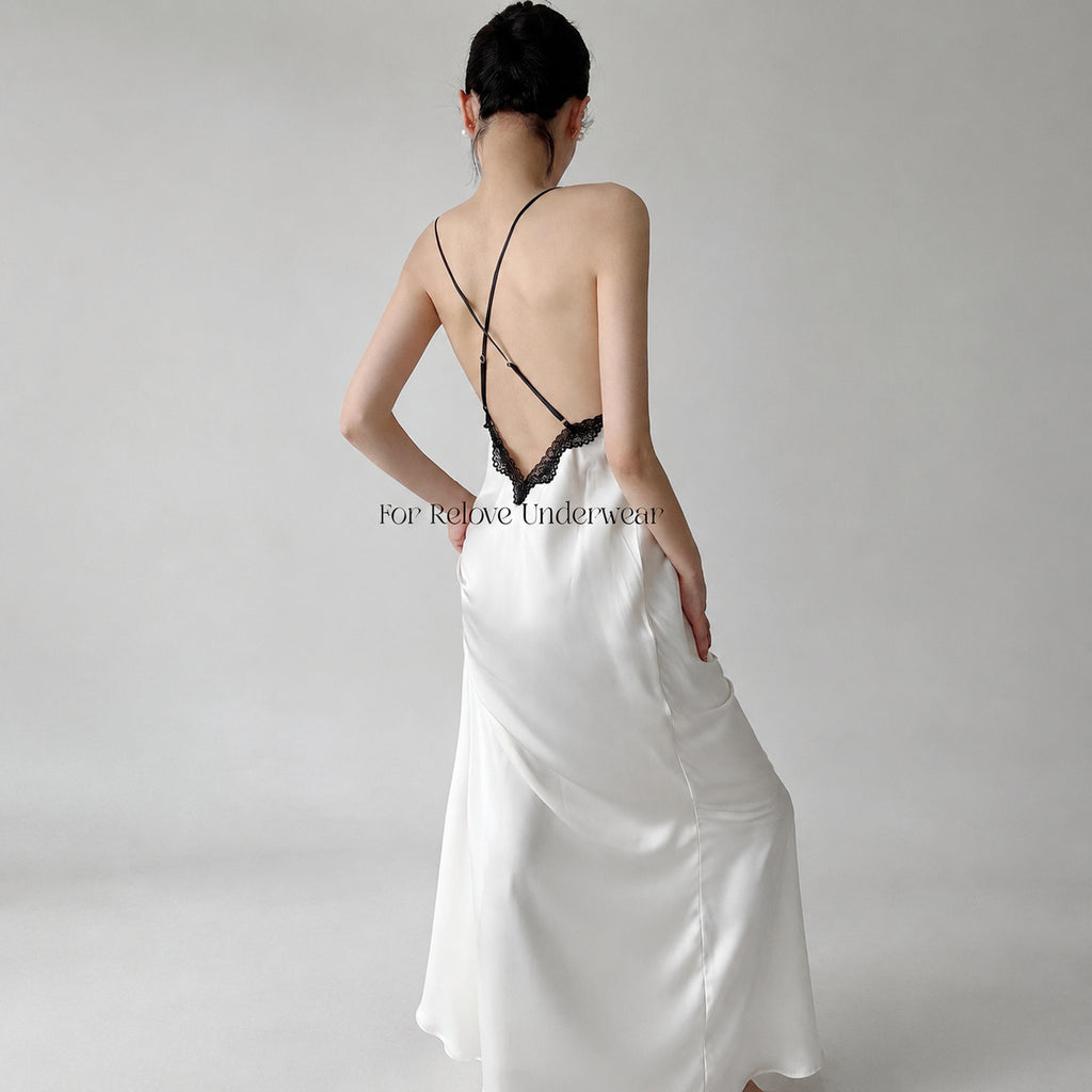 Lace Backless Silk Nightgown