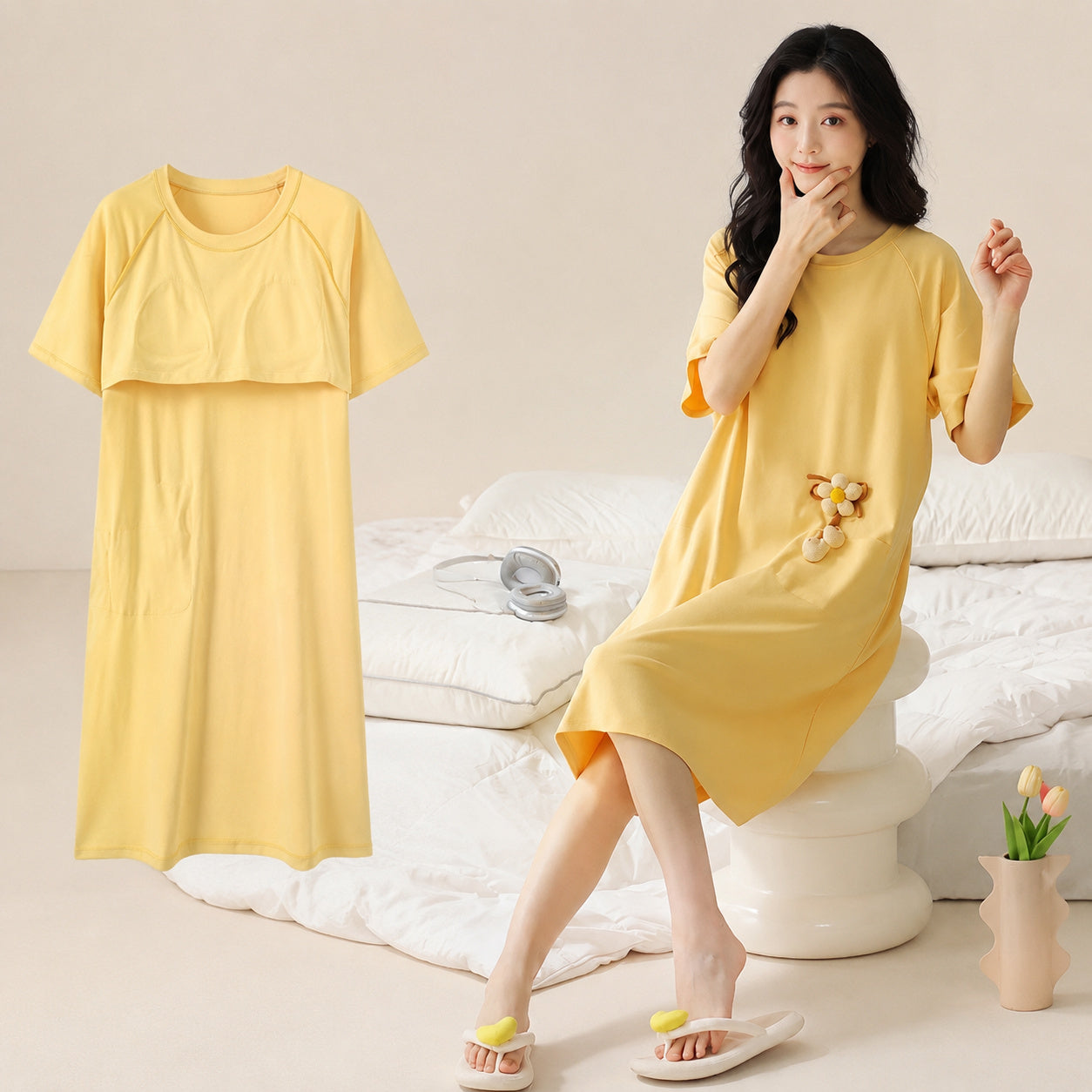 Cool‑Touch Cotton Lounge Dress